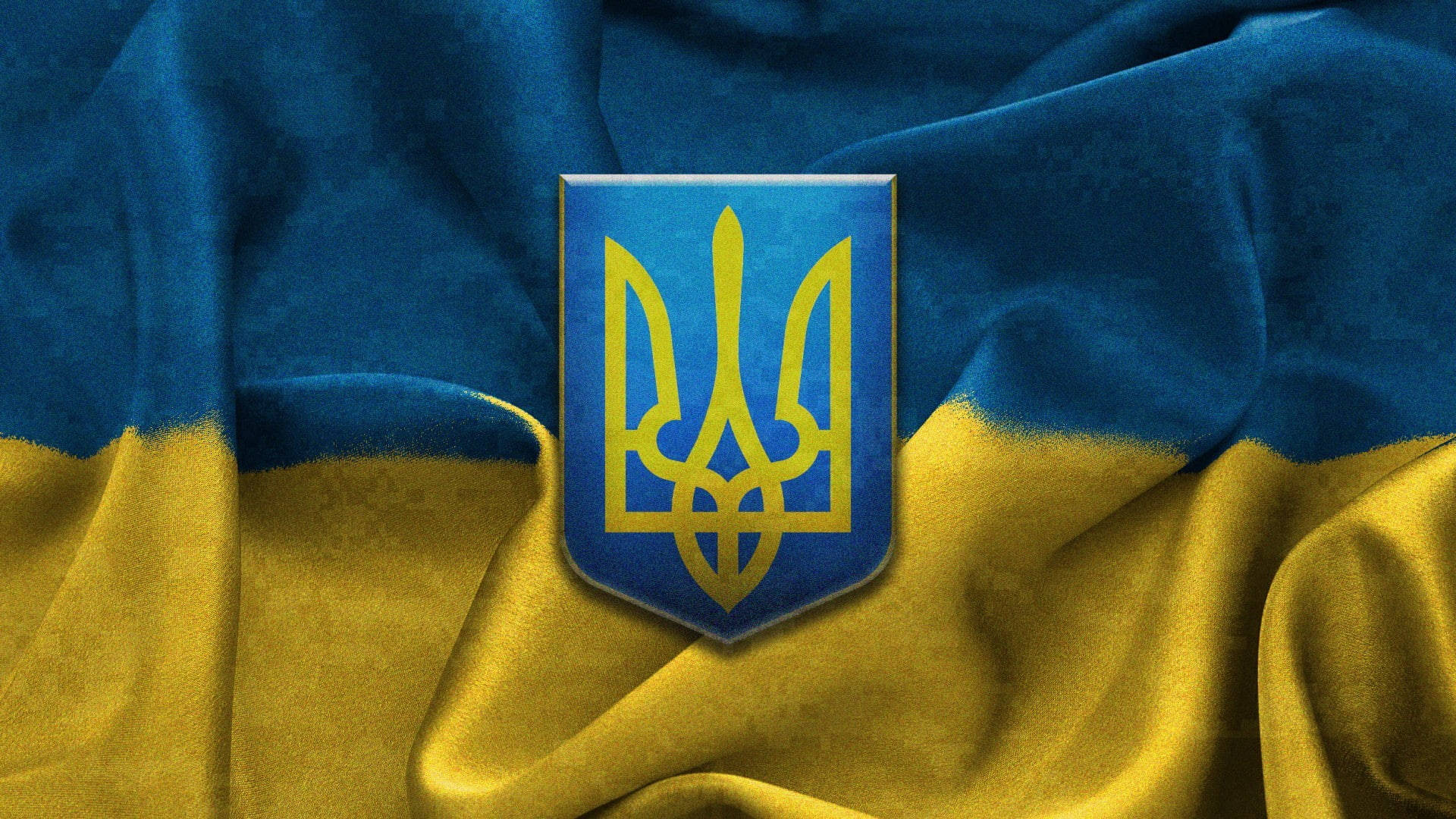 Ukraine Flag, blue and yellow stripes, golden trident emblem, Full HD Desktop Wallpaper
