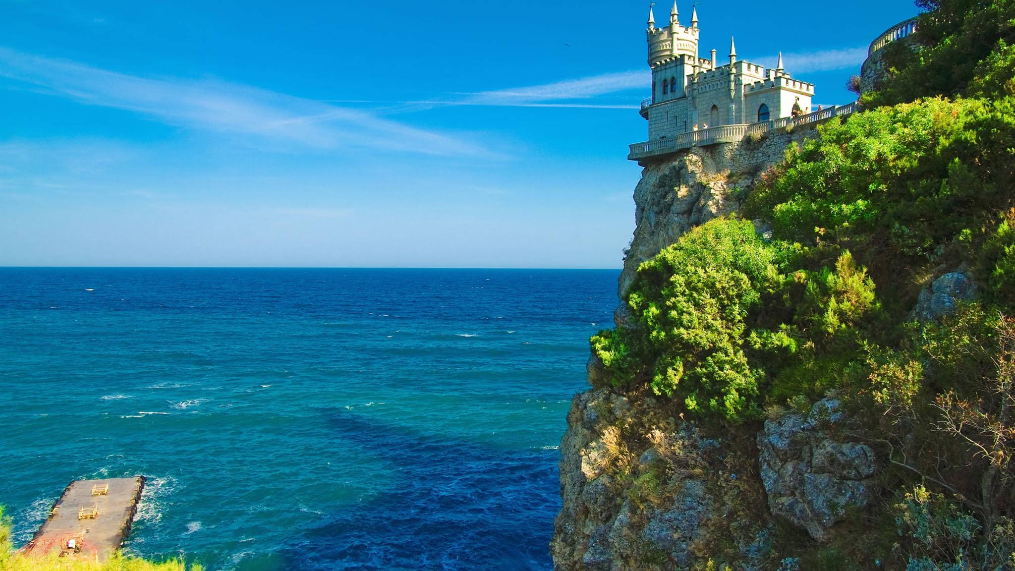 Ukraine, sea castle, lush cliff, Full HD Desktop Wallpaper
