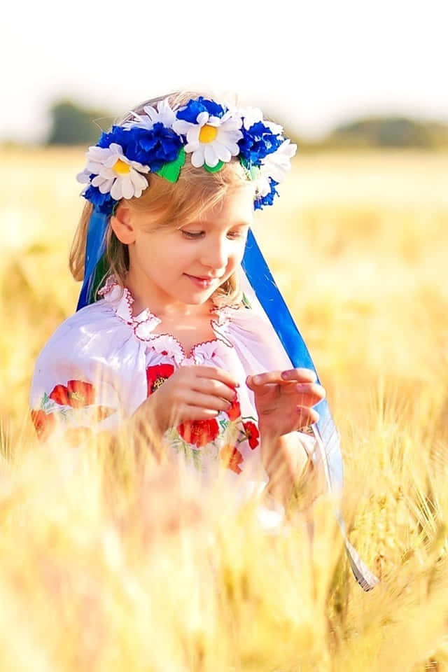 Ukrainian Girl, blue and white flowery headdress, floral crown, SD Phone Wallpaper