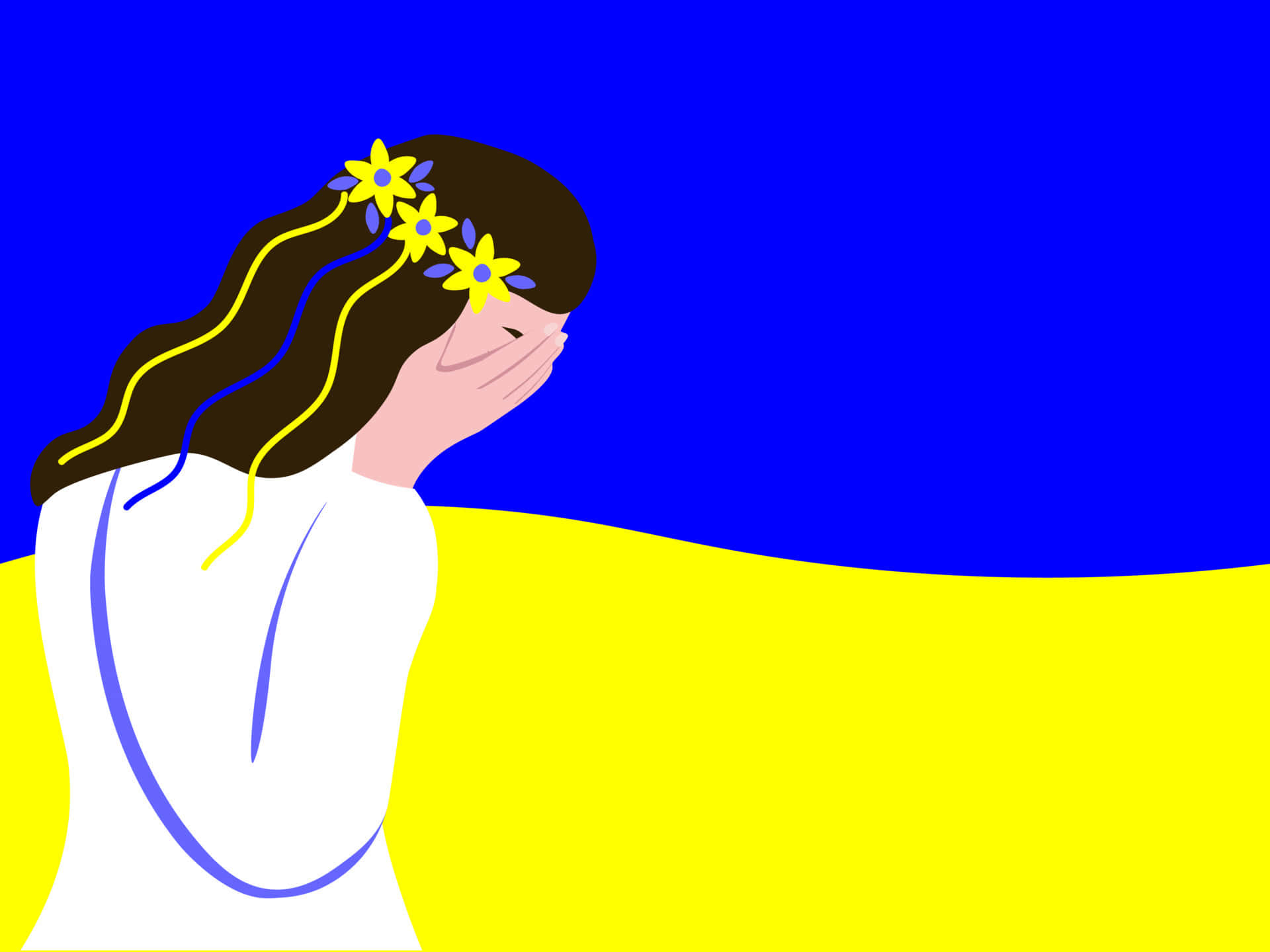 Ukrainian Girl, blue and yellow, yellow flowers, Full HD Desktop Wallpaper