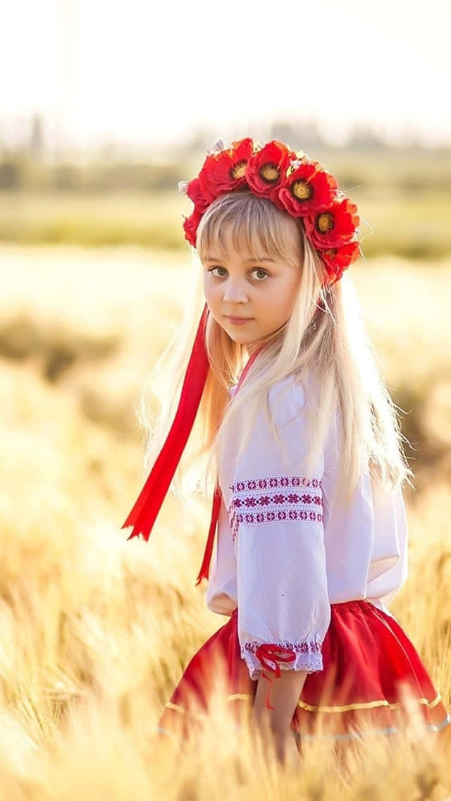 Ukrainian Girl, red floral crown, traditional embroidered dress, SD Phone Wallpaper