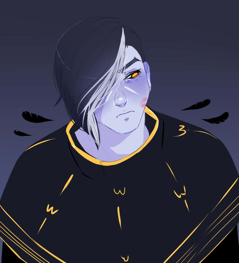 Uldren Sov, half-black half-silver hair, glowing orange eyes, SD Phone Wallpaper