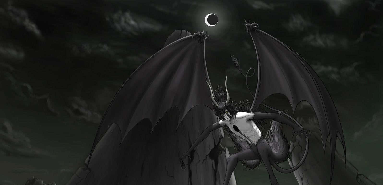 Ulquiorra Cifer, dark-winged dragon, crescent moon, HD Desktop Wallpaper