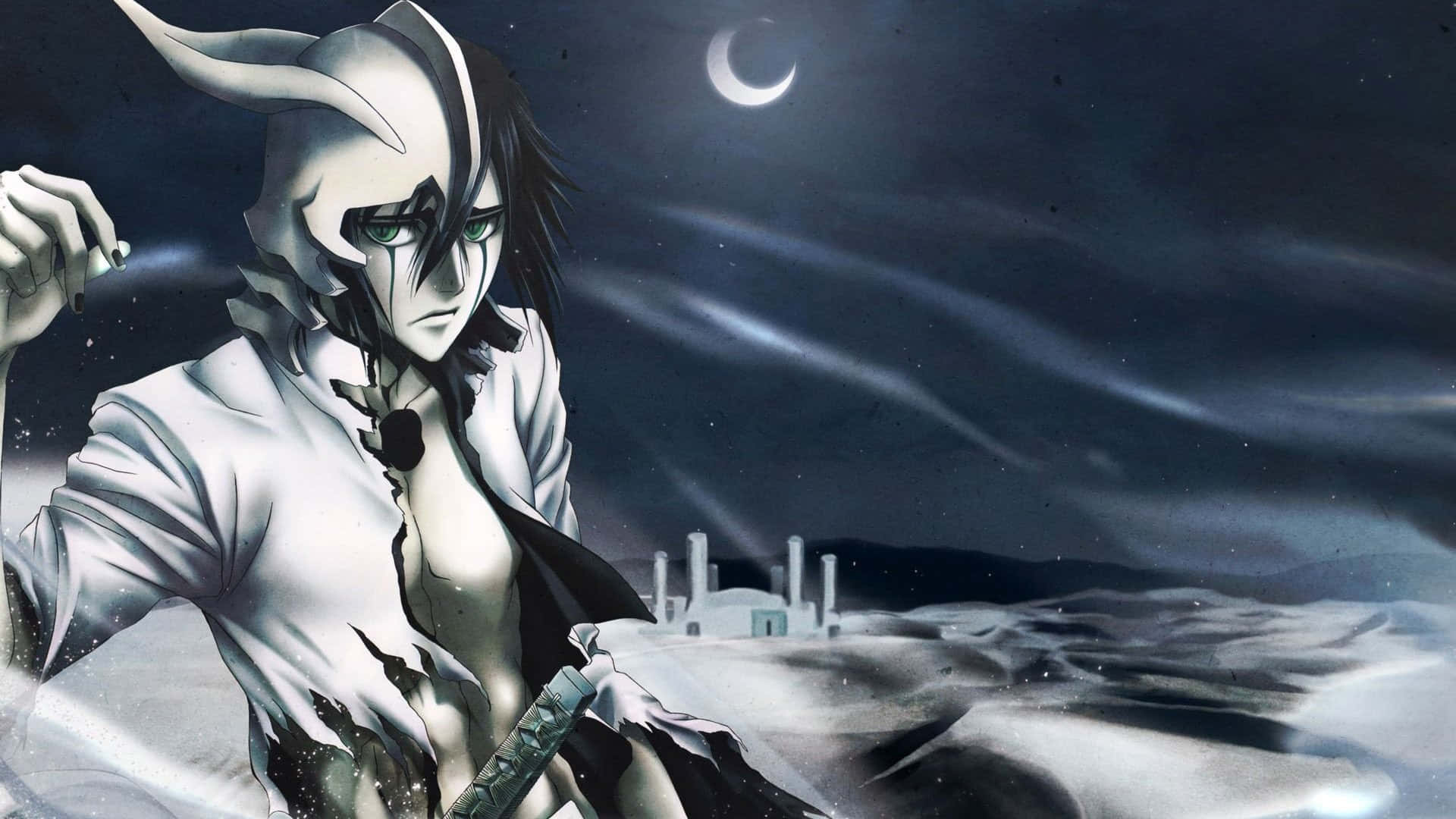 Ulquiorra Cifer, green eyes, snowy wasteland, Full HD Desktop Wallpaper