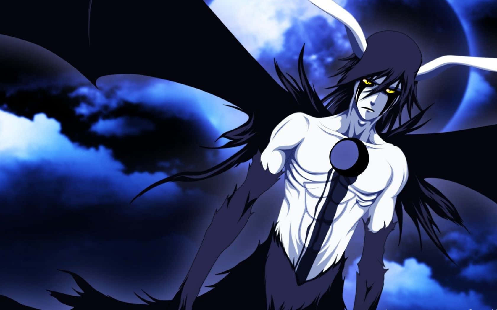 Ulquiorra Cifer, glowing yellow eyes, black wings, HD Desktop Wallpaper