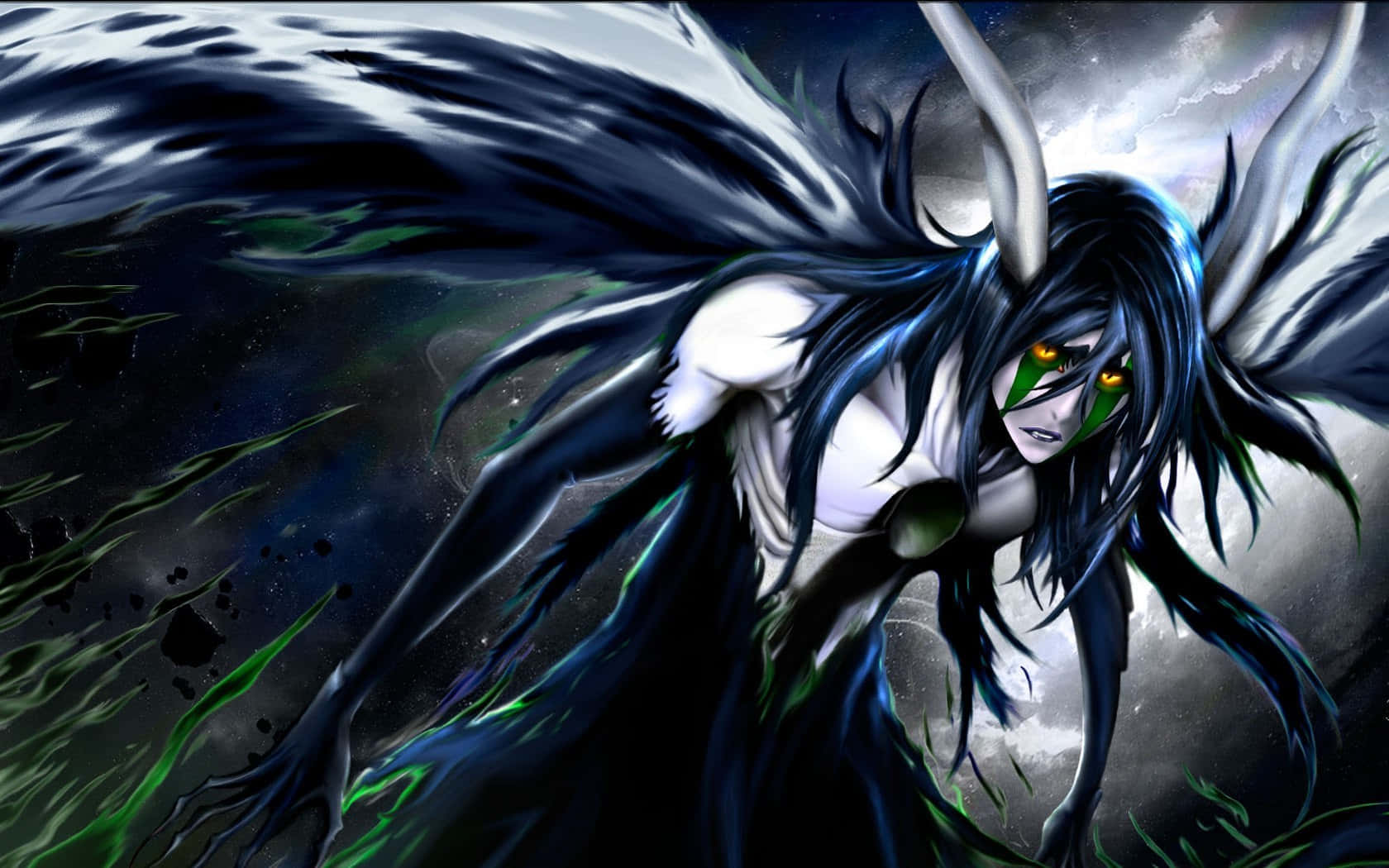 Ulquiorra Cifer, glowing green eyes, white wings, HD Desktop Wallpaper