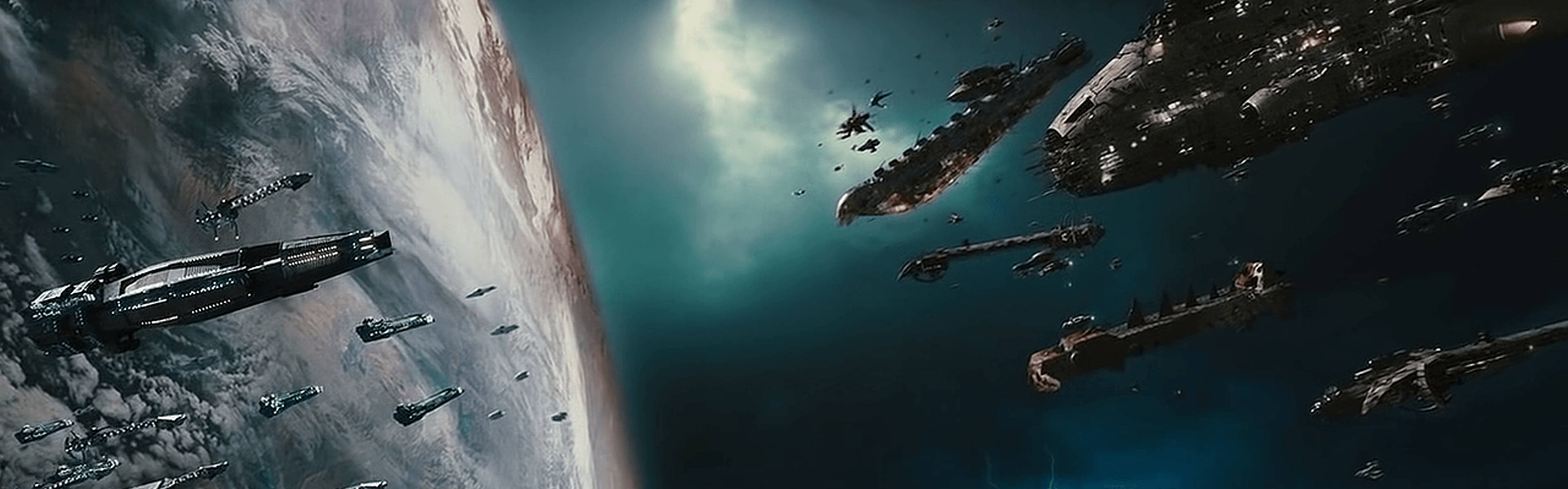 space battle, warships, planet, 4K Desktop Wallpaper