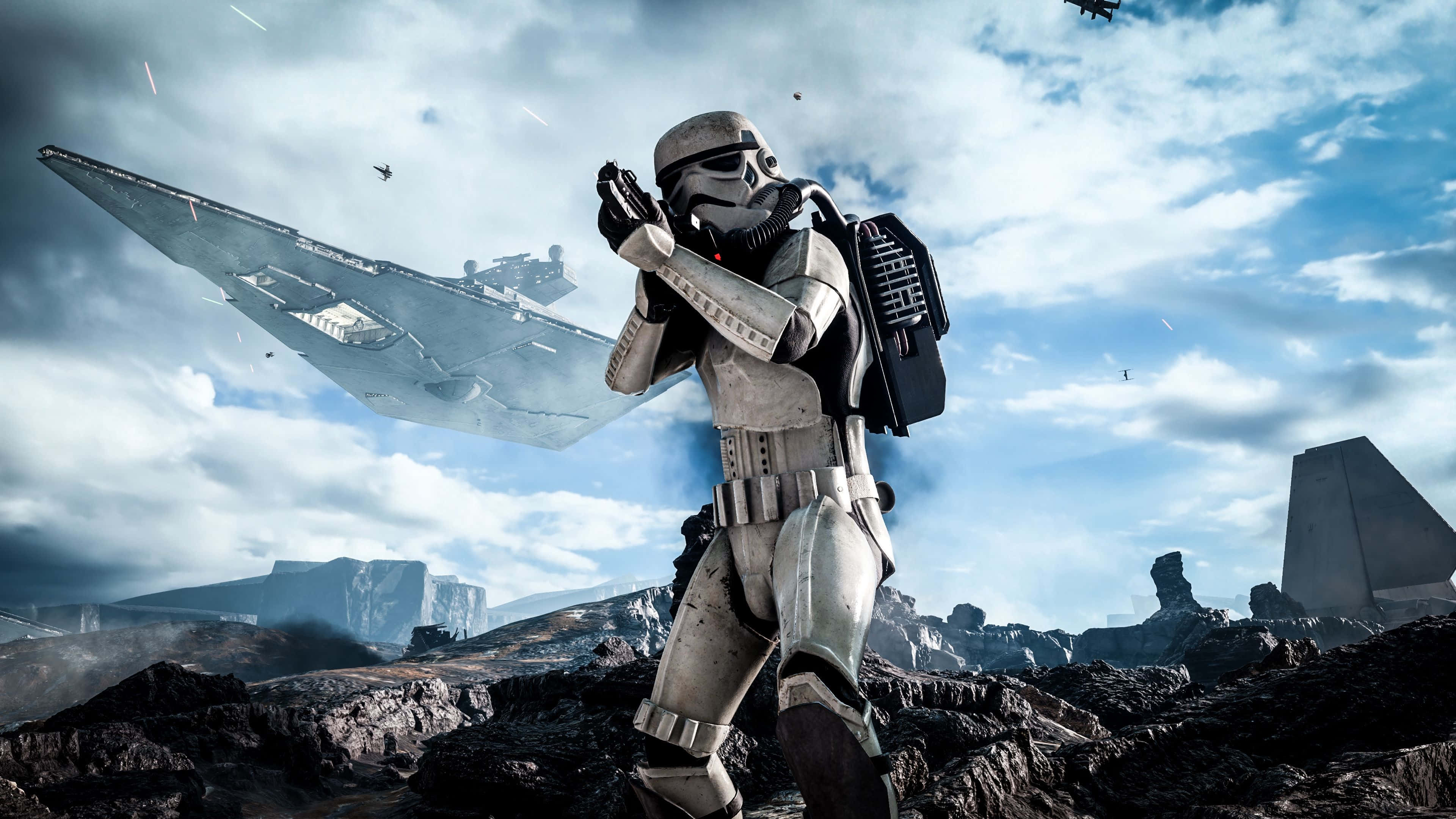 stormtrooper, rocky planet, star destroyer, 4K Desktop Wallpaper