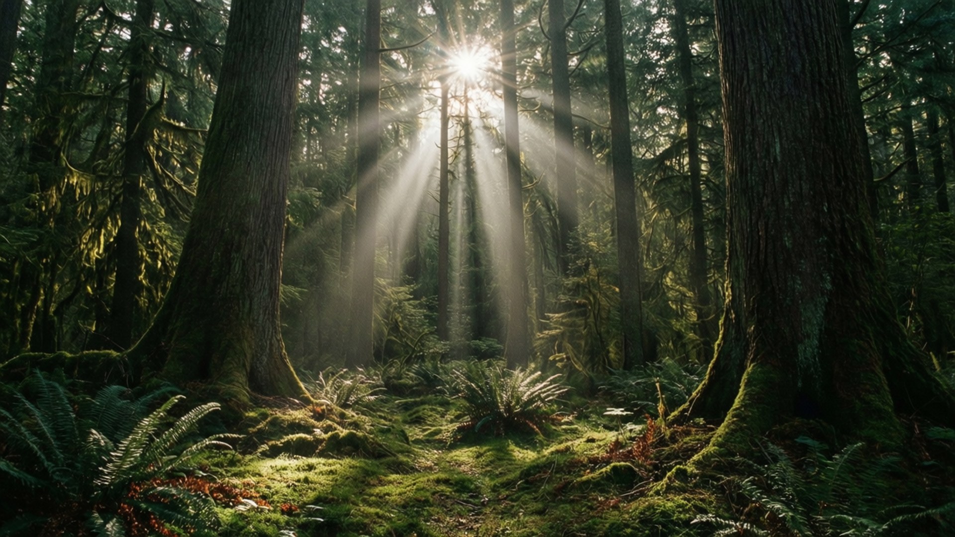 sunbeams, mystical forest, Ultra HD, Full HD Desktop Wallpaper