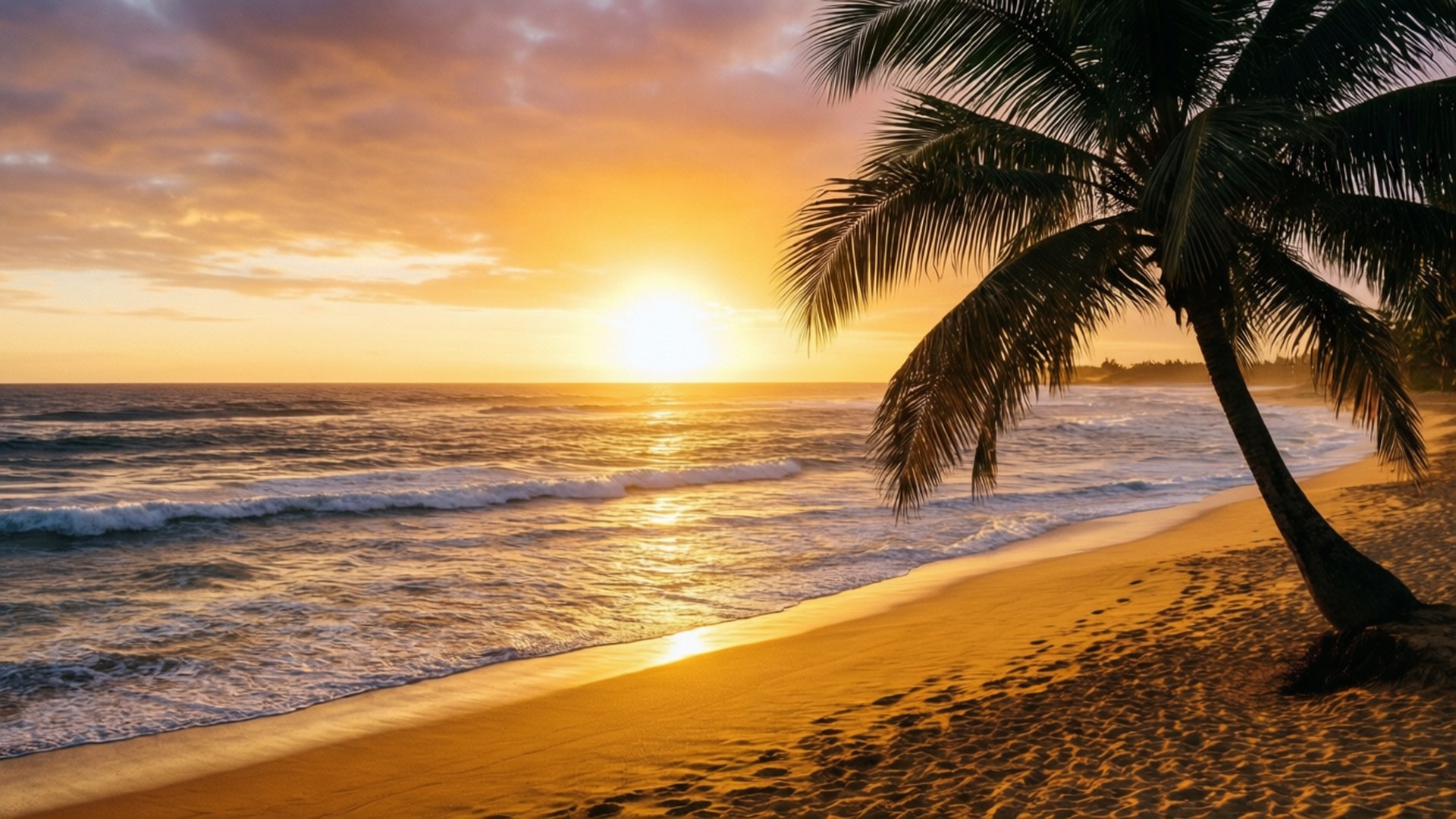 sunset, beach, sunset beach serenity, Full HD Desktop Wallpaper