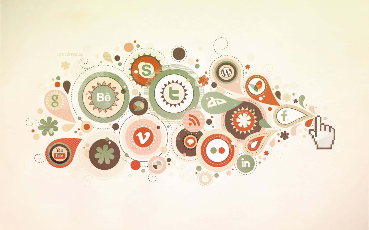Ultra High Definition, social media icons, hand cursor, HD Desktop Wallpaper