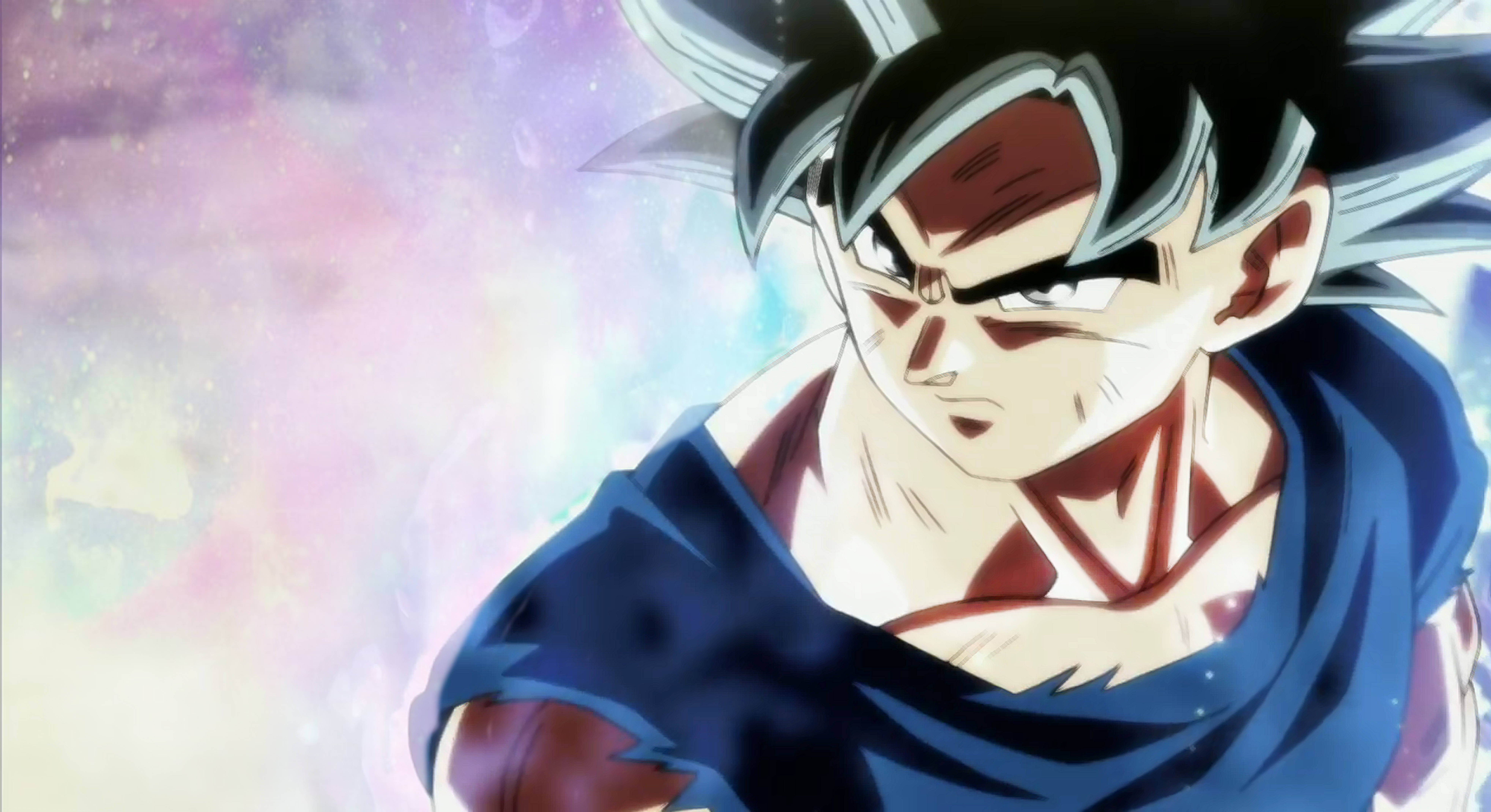 Ultra Instinct Goku, spiky black hair, intense gaze, 8K Desktop Wallpaper
