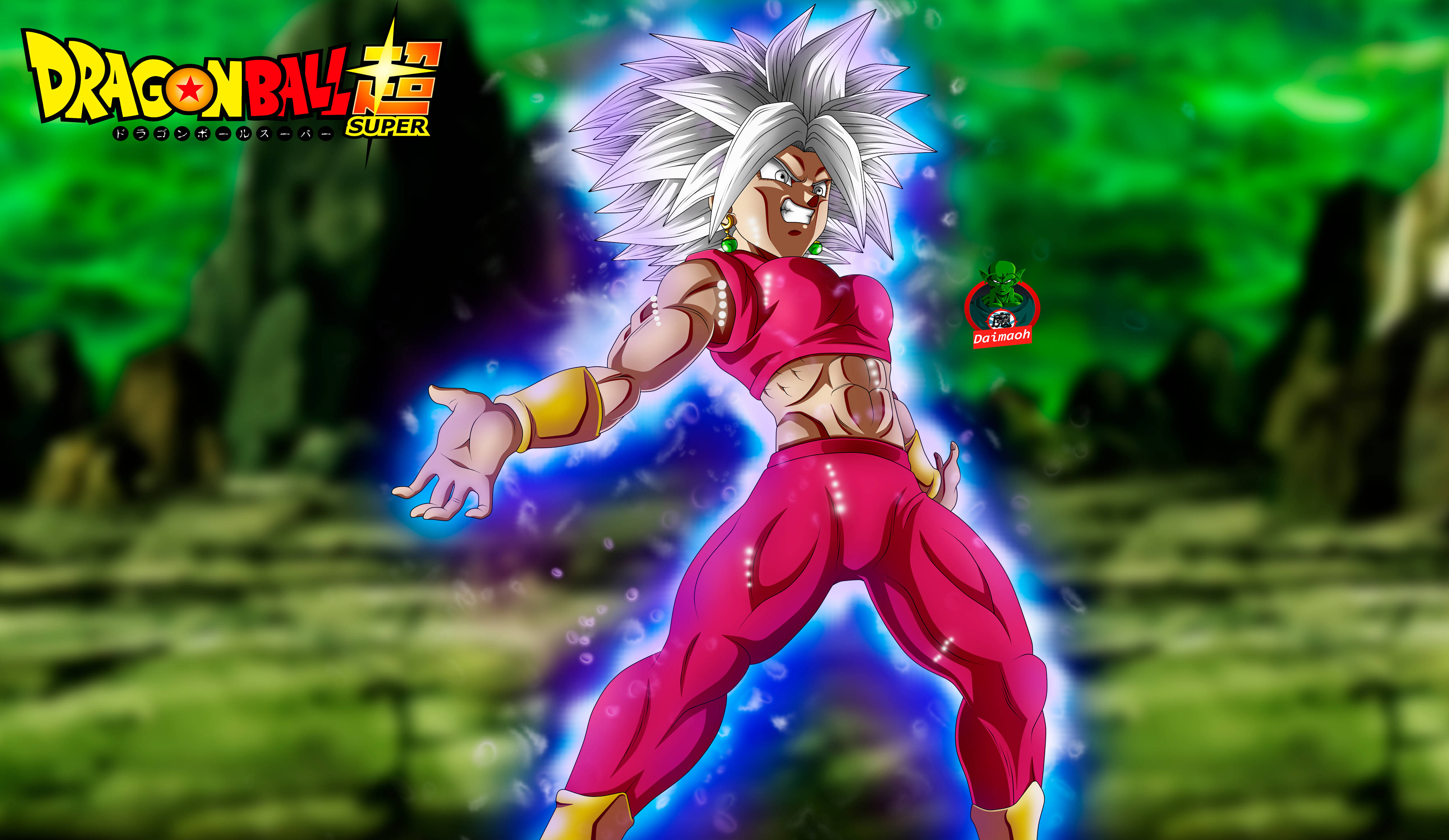 Ultra Instinct Goku, spiky white hair, glowing blue aura, 4K Desktop Wallpaper