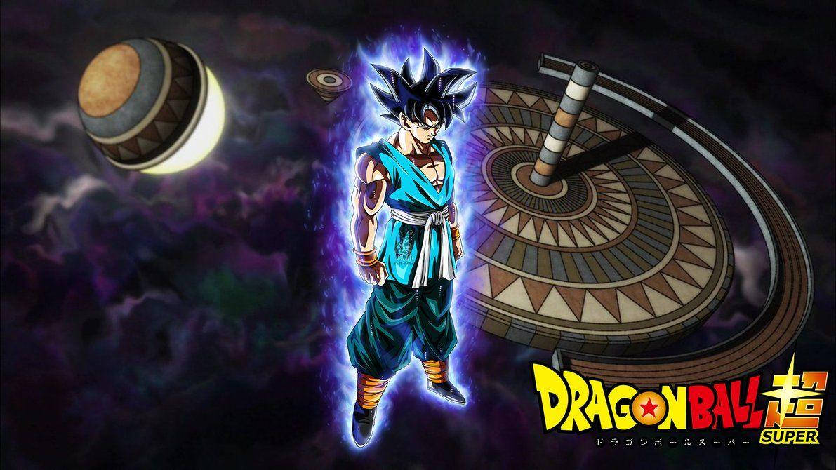 Blue Ultra Instinct Goku, glowing blue-haired anime warrior, cosmic storm clouds, SD Desktop Wallpaper