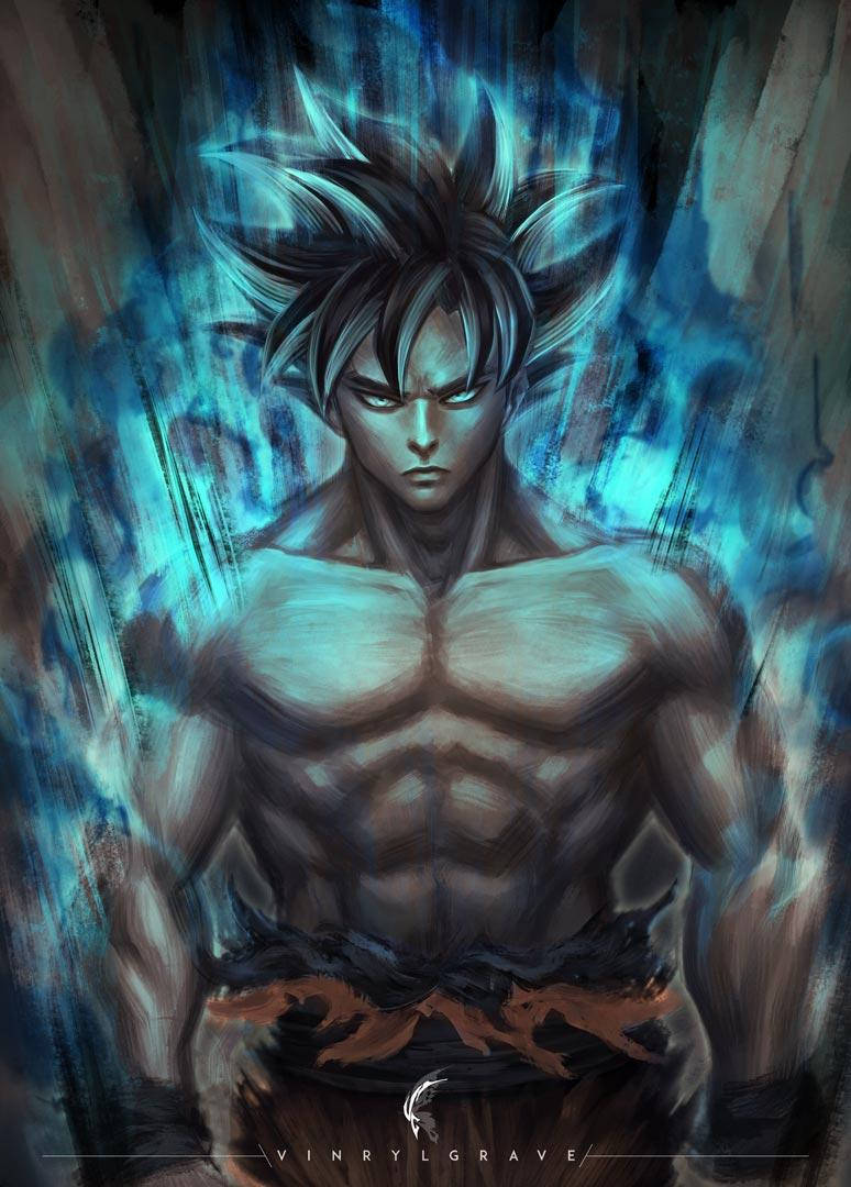 Ultra Instinct Goku, spiky hair, glowing eyes, SD Phone Wallpaper