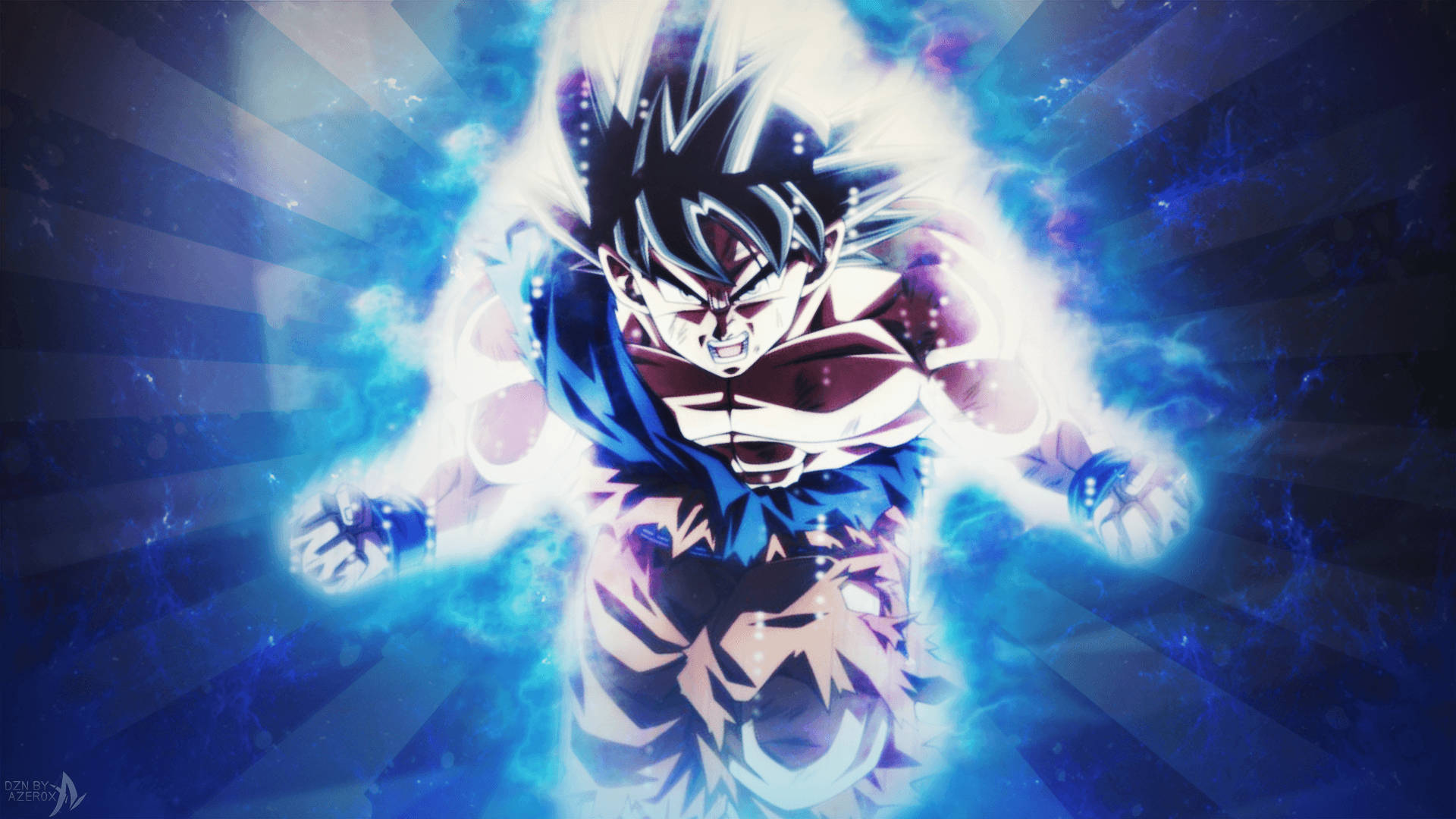 Ultra Instinct Goku, blue energy, glowing fists, Full HD Desktop Wallpaper