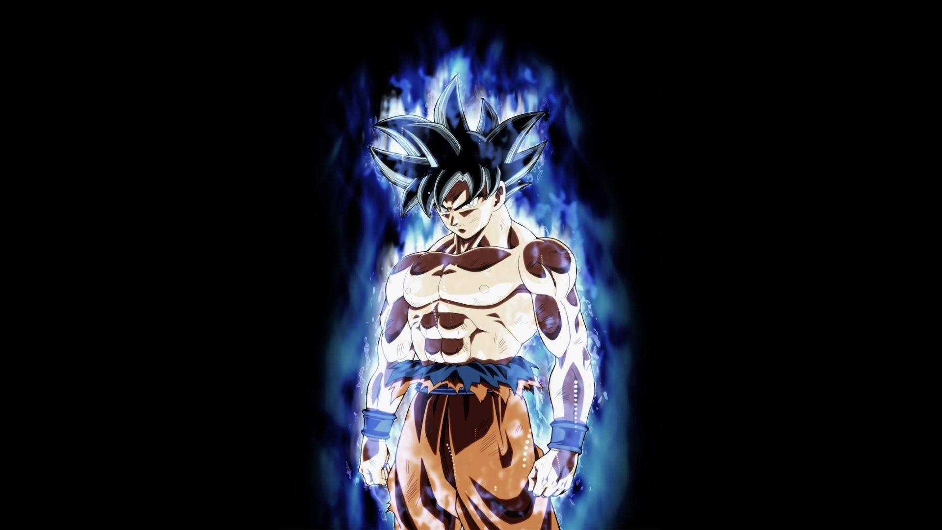 Ultra Instinct Goku, blue aura, glowing eyes, Full HD Desktop Wallpaper