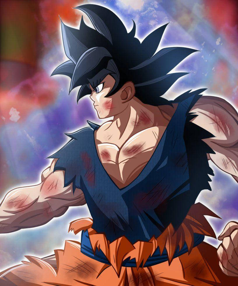 Ultra Instinct Goku, spiky black hair, battle scars, SD Phone Wallpaper