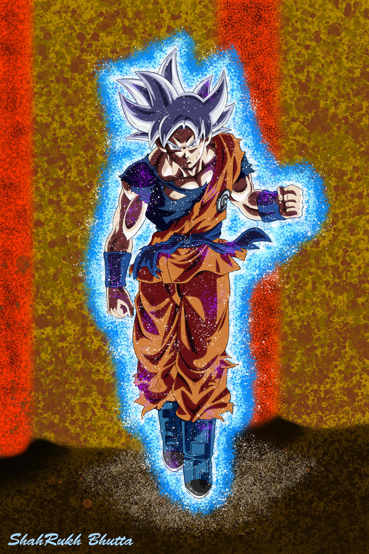 Ultra Instinct Goku, spiky silver hair, blue aura, Full HD Phone Wallpaper