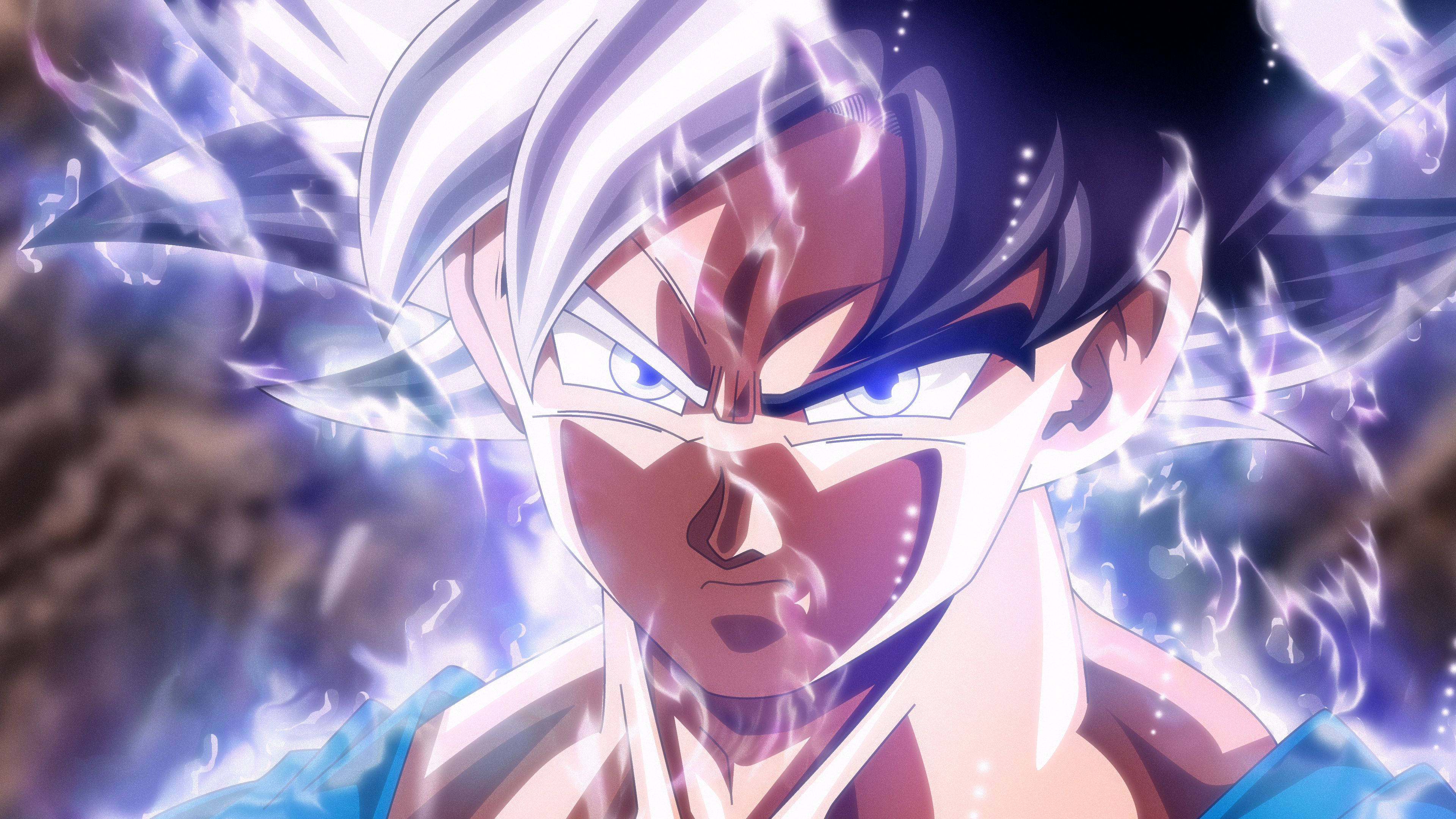 Goku, Ultra Instinct, spiky silver hair, 4K Desktop Wallpaper