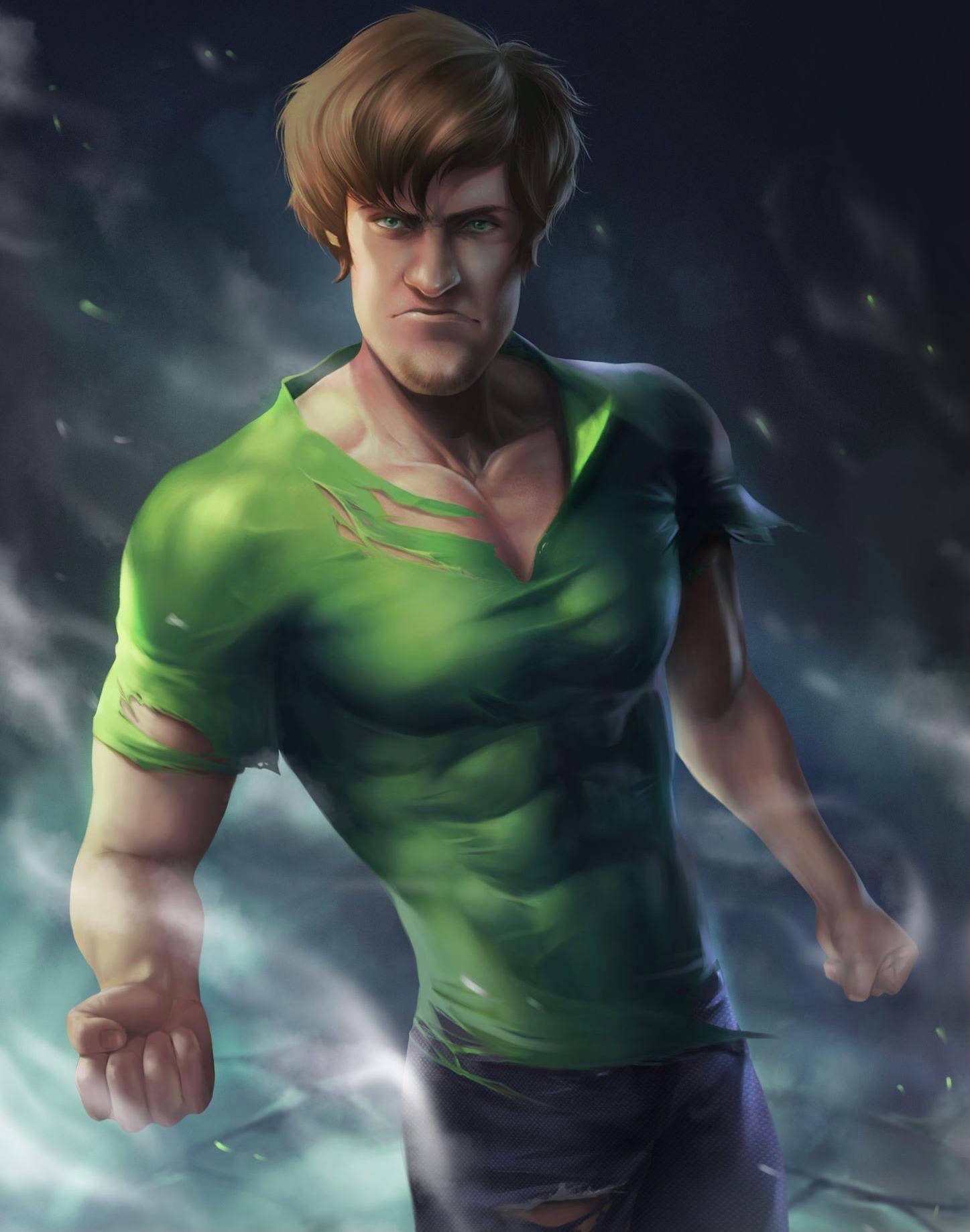 Ultra Instinct Shaggy, torn green shirt, stormy dark background, HD Phone Wallpaper