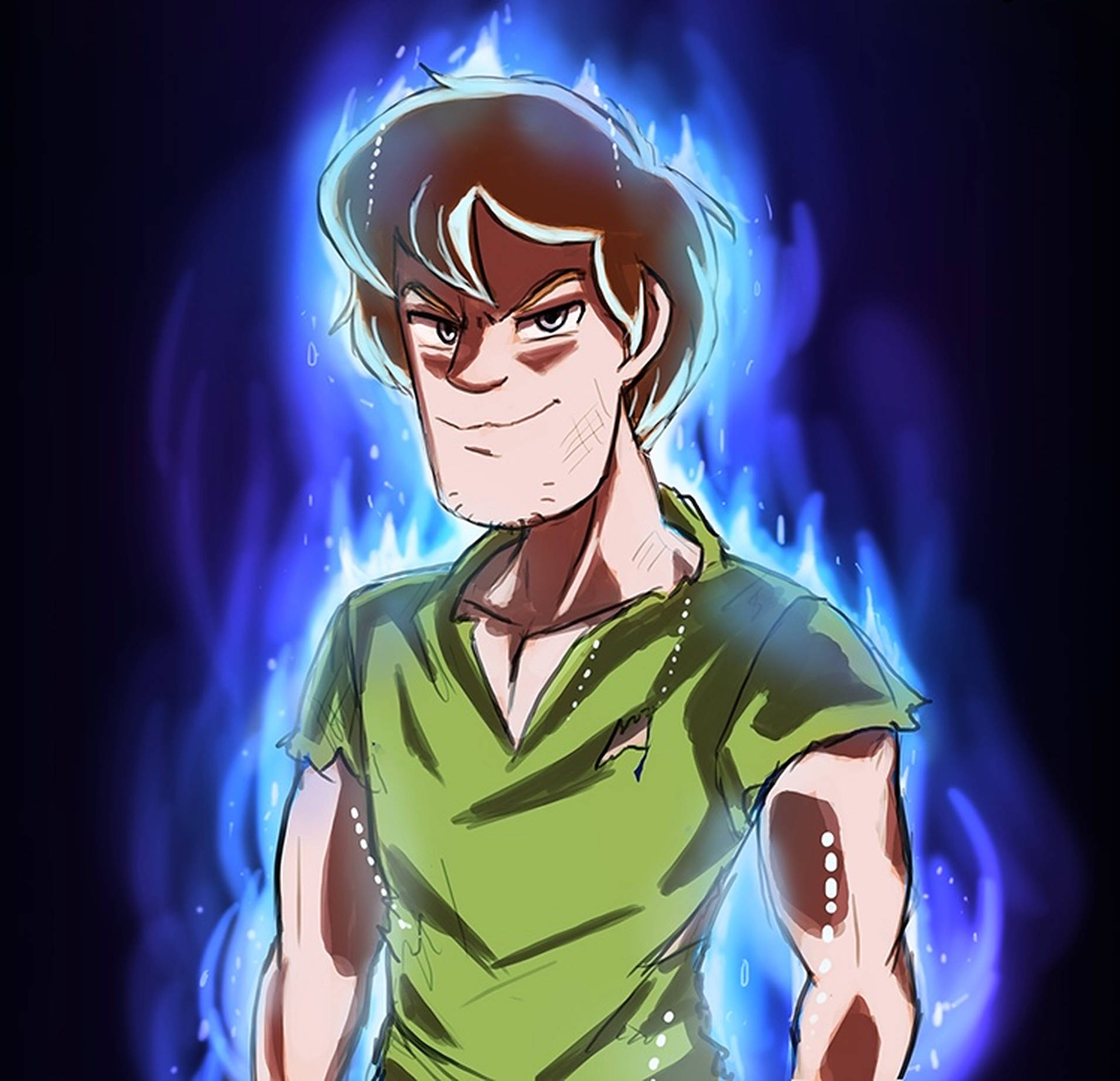 Ultra Instinct Shaggy, blue flames, glowing blue energy, HD Desktop Wallpaper