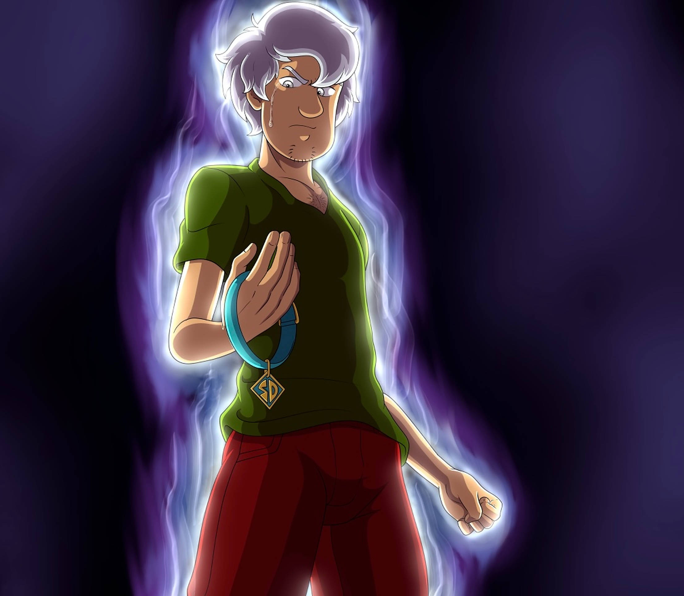 Shaggy, Ultra Instinct, glowing purple and blue energy, Full HD Desktop Wallpaper