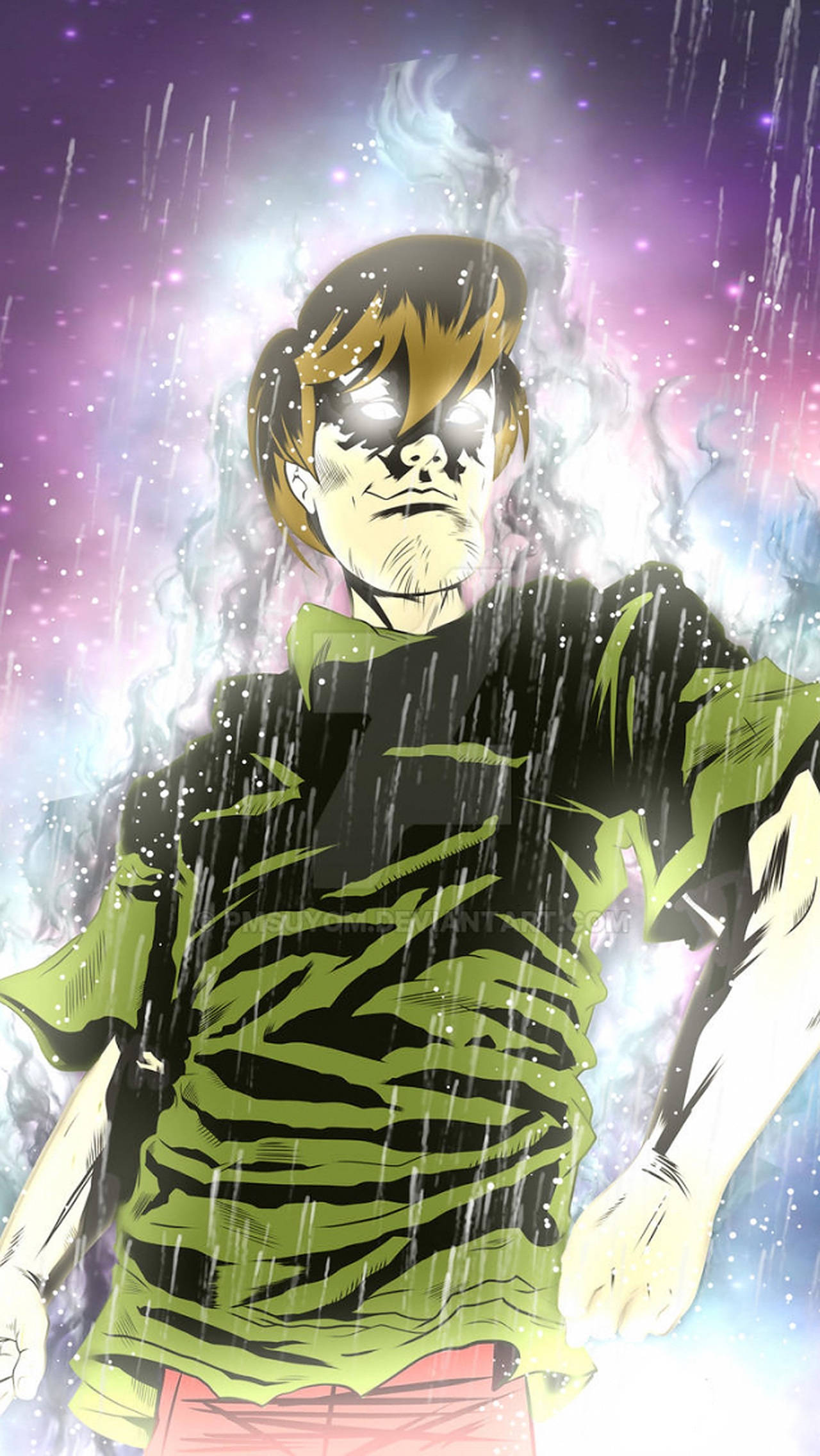 Ultra Instinct Shaggy, glowing eyes, cosmic rain, Full HD Phone Wallpaper