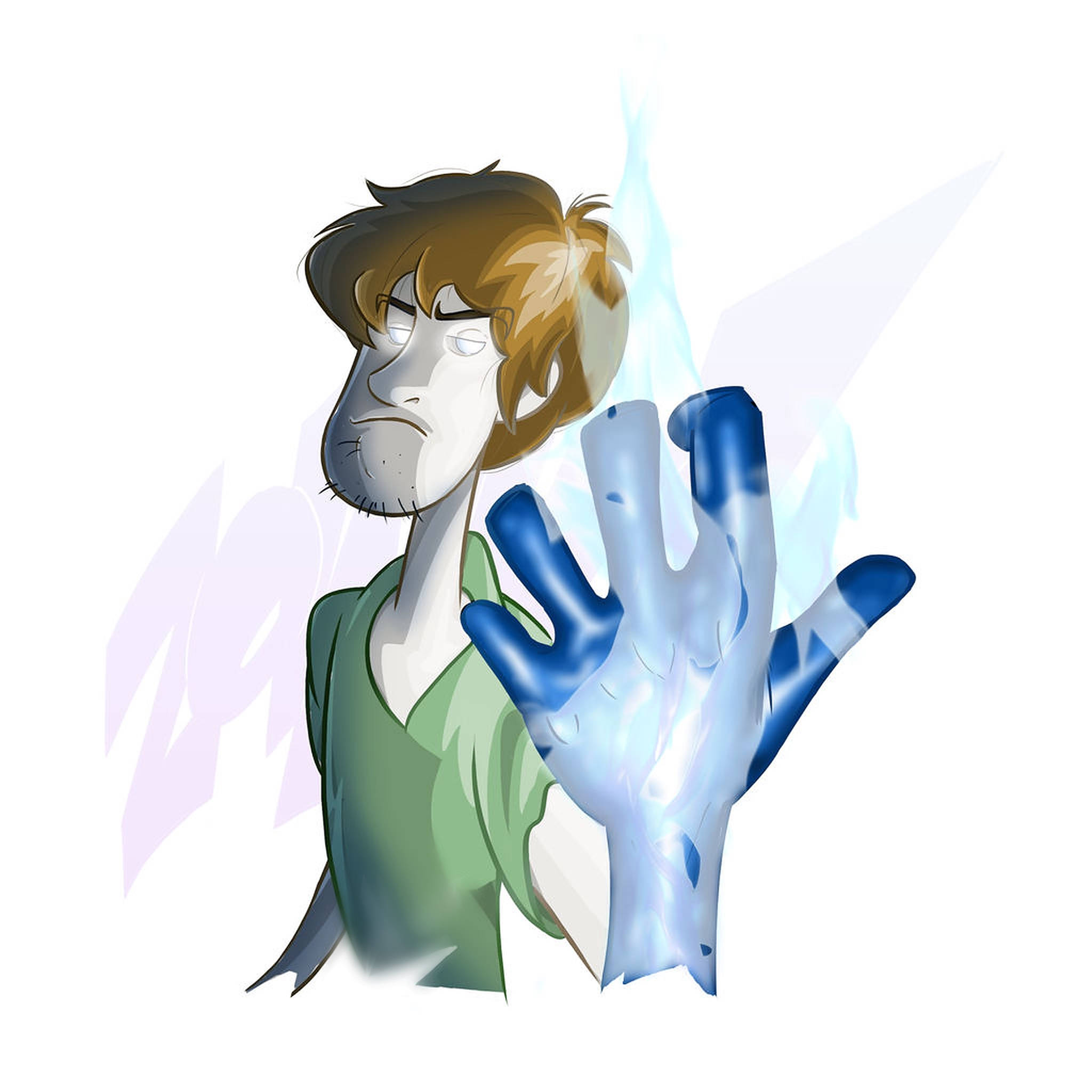 Ultra Instinct Shaggy, glowing blue ice-covered hand, brown hair, Full HD Desktop Wallpaper