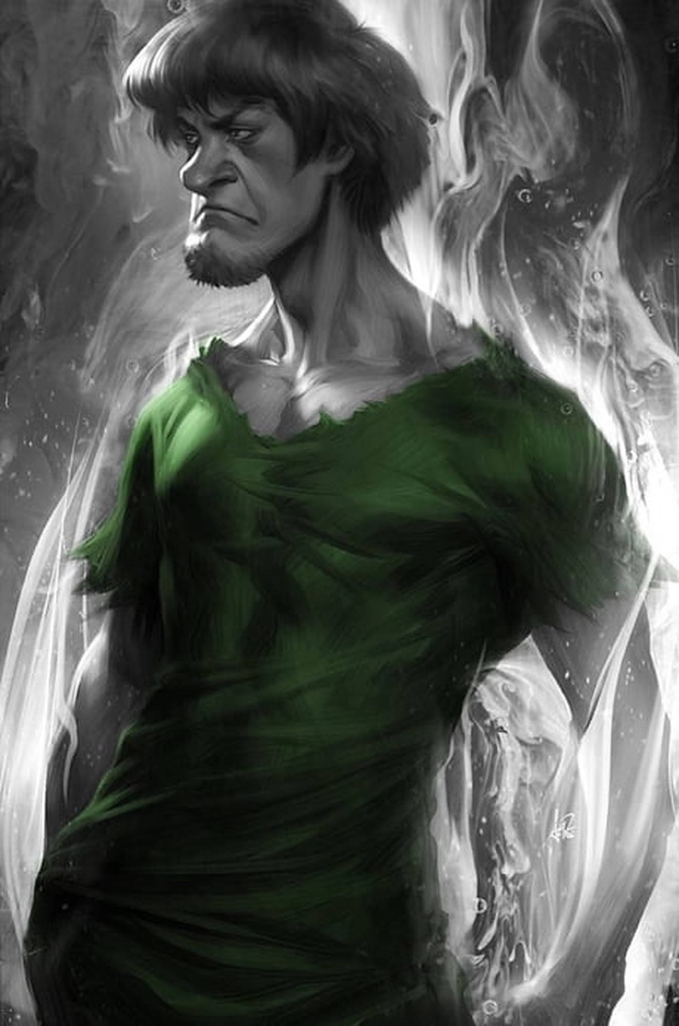 Ultra Instinct Shaggy, green shirt, swirling smoke, Full HD Phone Wallpaper