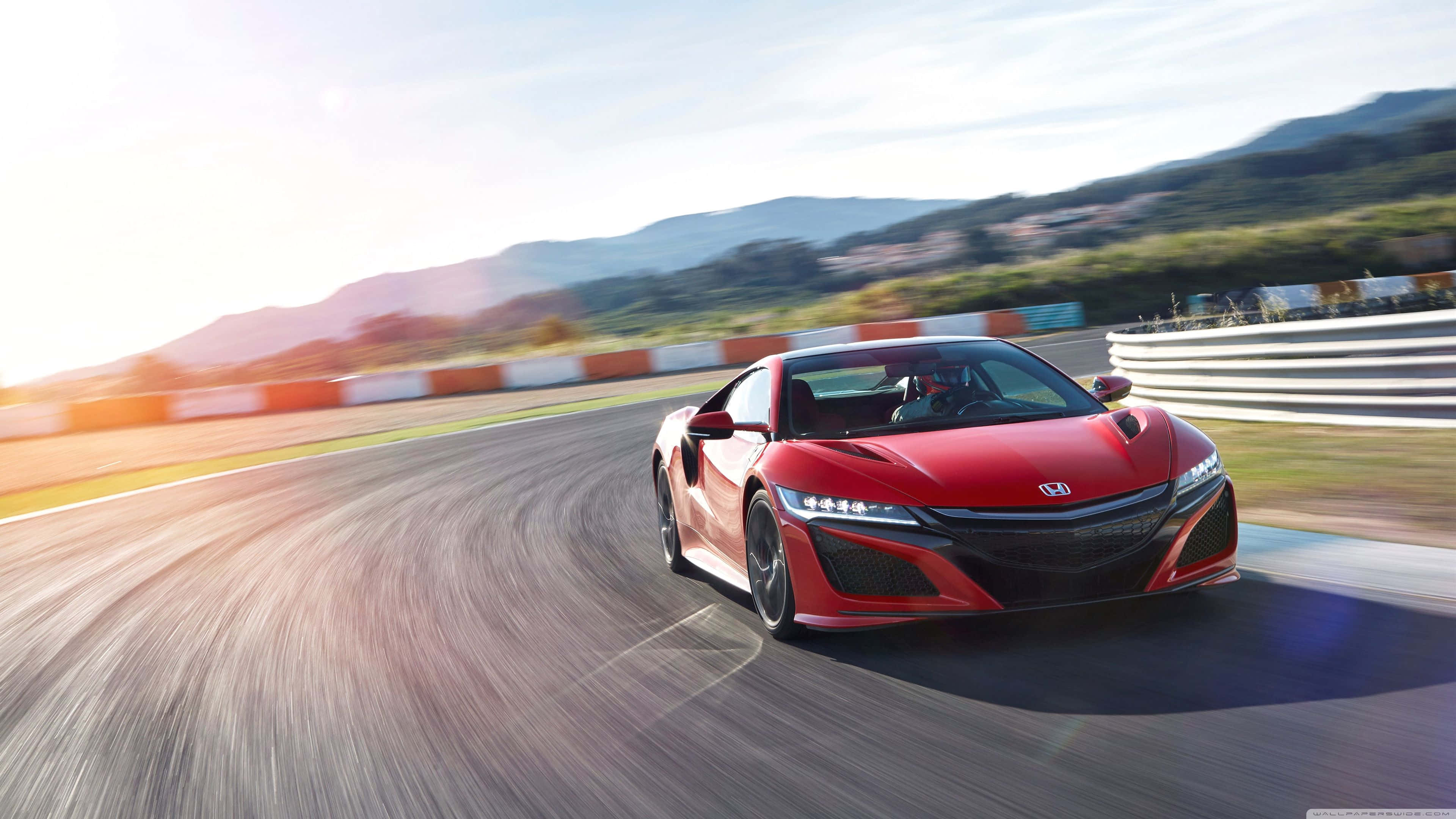 red honda nsx, sunlit racetrack, vibrant red, 4K Desktop Wallpaper