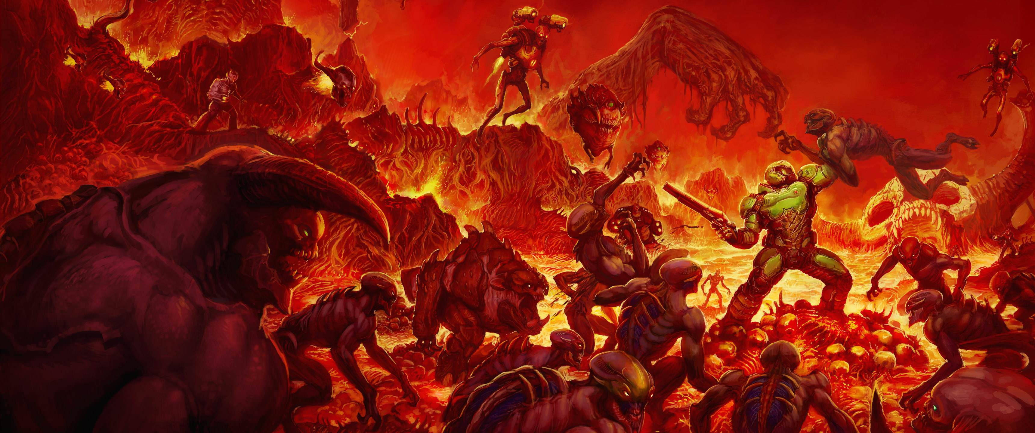 Ultra Wide 4K, red, bizarre art, 2K Desktop Wallpaper