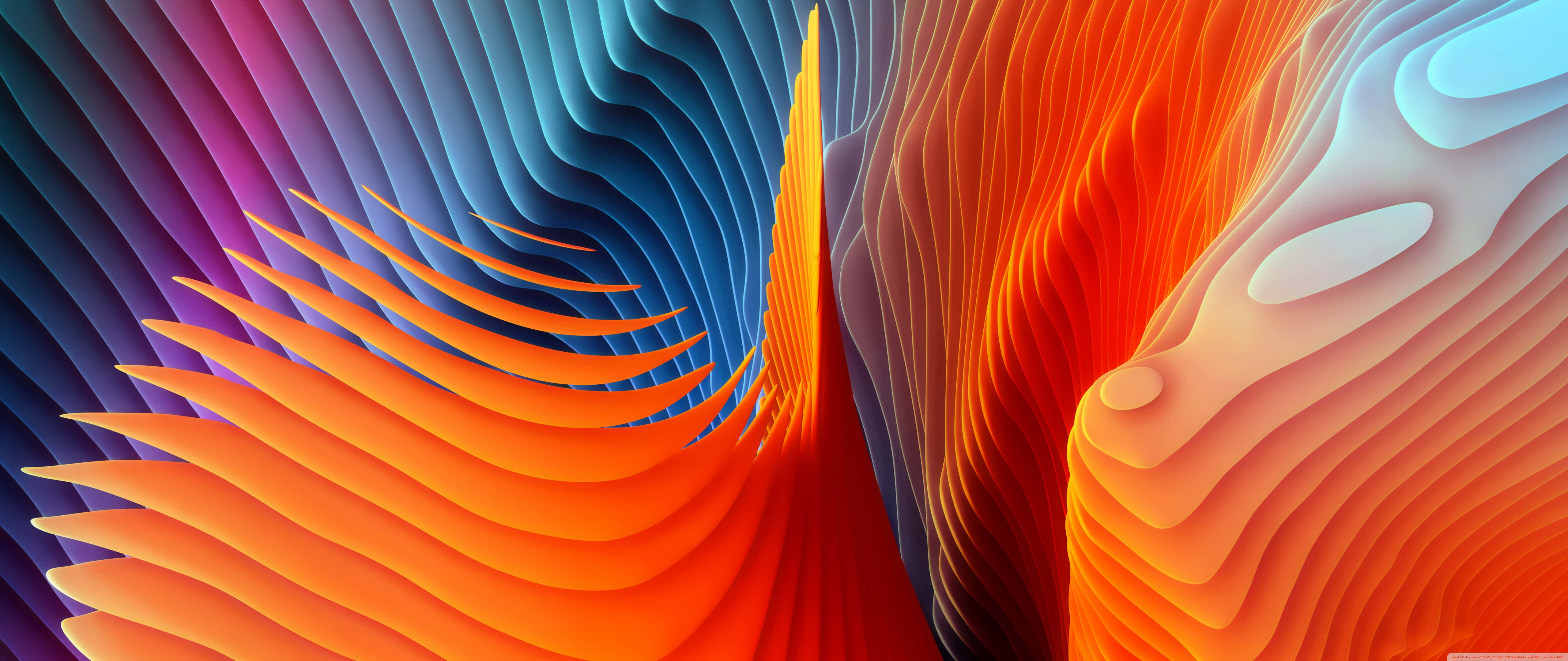 Ultra-Wide, deep blue, fiery orange, 5K Desktop Wallpaper