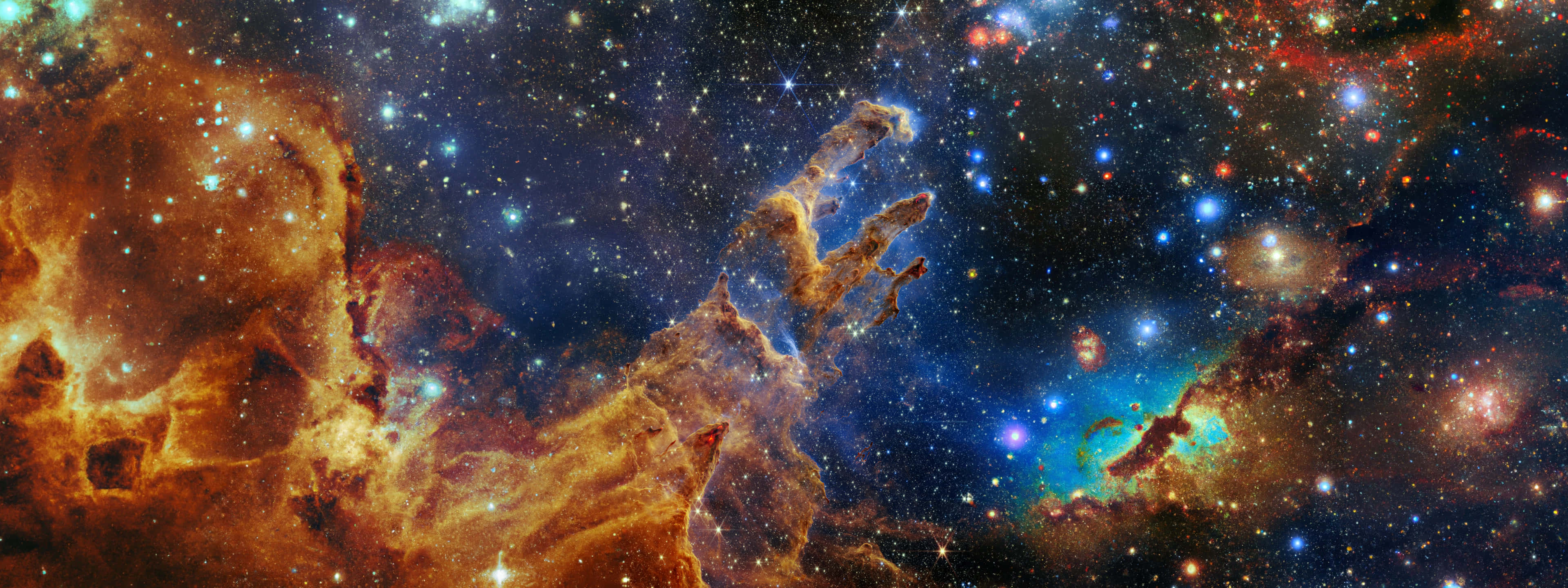 cosmic nebulae, fiery oranges, electric blues, 4K Desktop Wallpaper