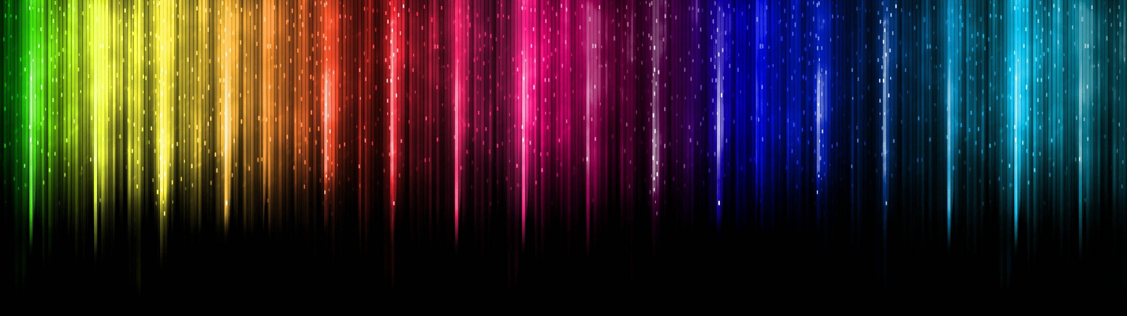 rainbow hues, vertical light beams, black background, 2K Desktop Wallpaper