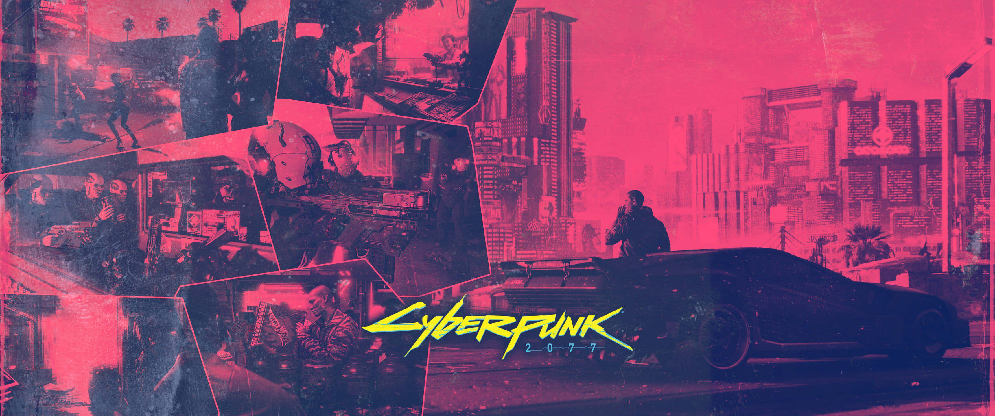 neon-drenched cyberpunk scenes, sleek car, towering cityscape, 2K Desktop Wallpaper