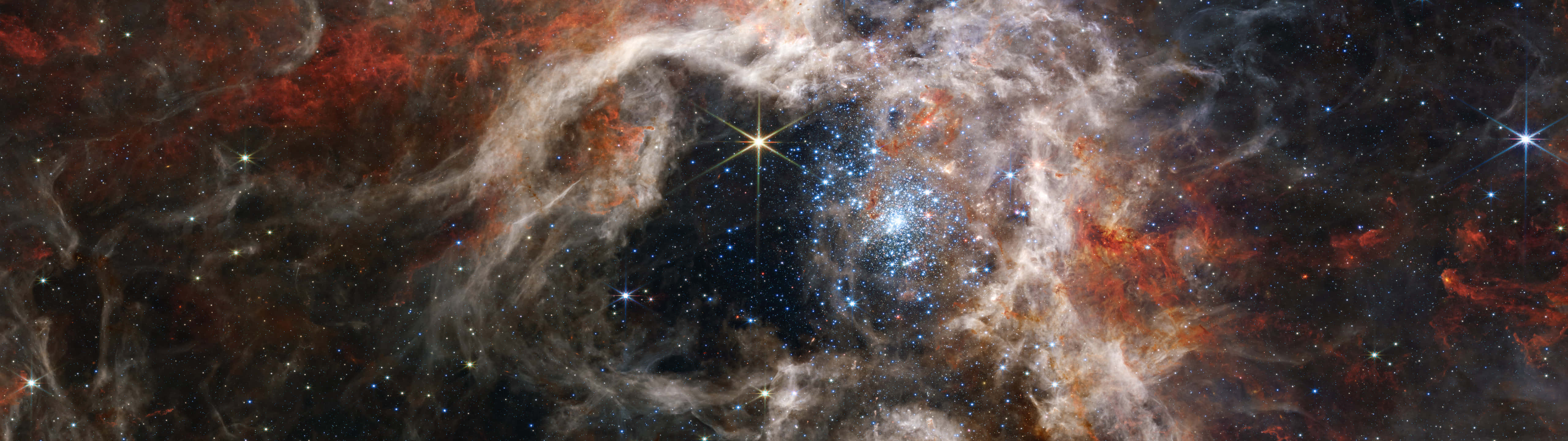 star cluster, red nebulae, orange nebulae, 5K Desktop Wallpaper