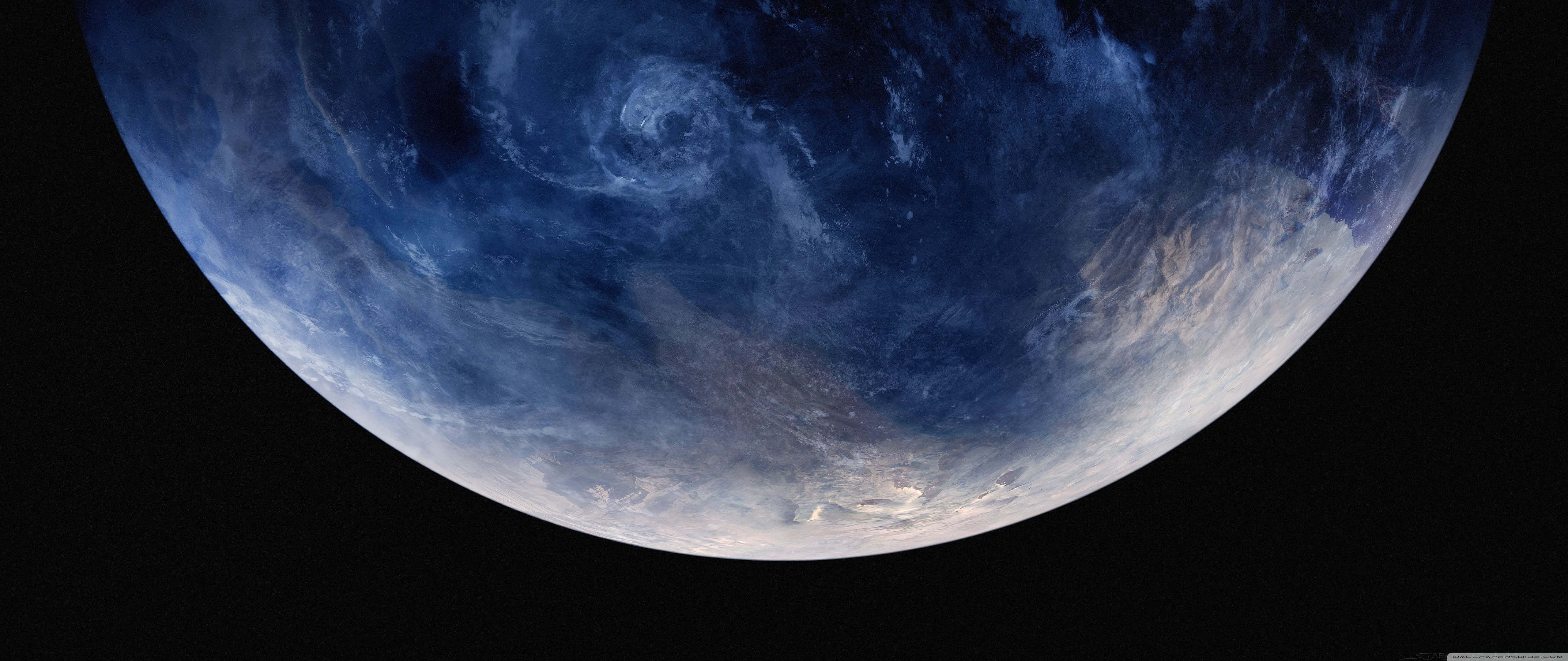 swirling blue planet, cloud patterns, black void of space, 5K Desktop Wallpaper