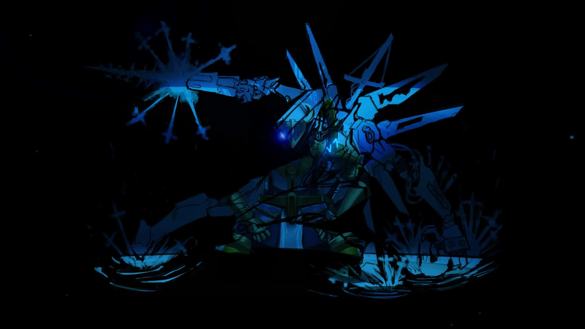 Ultrakill, mech, glowing blue armored mech, Full HD Desktop Wallpaper
