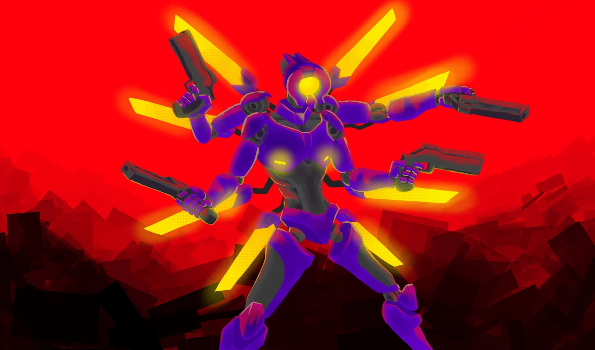 Ultrakill, multi armed robot shooter, purple armored figure, Full HD Desktop Wallpaper