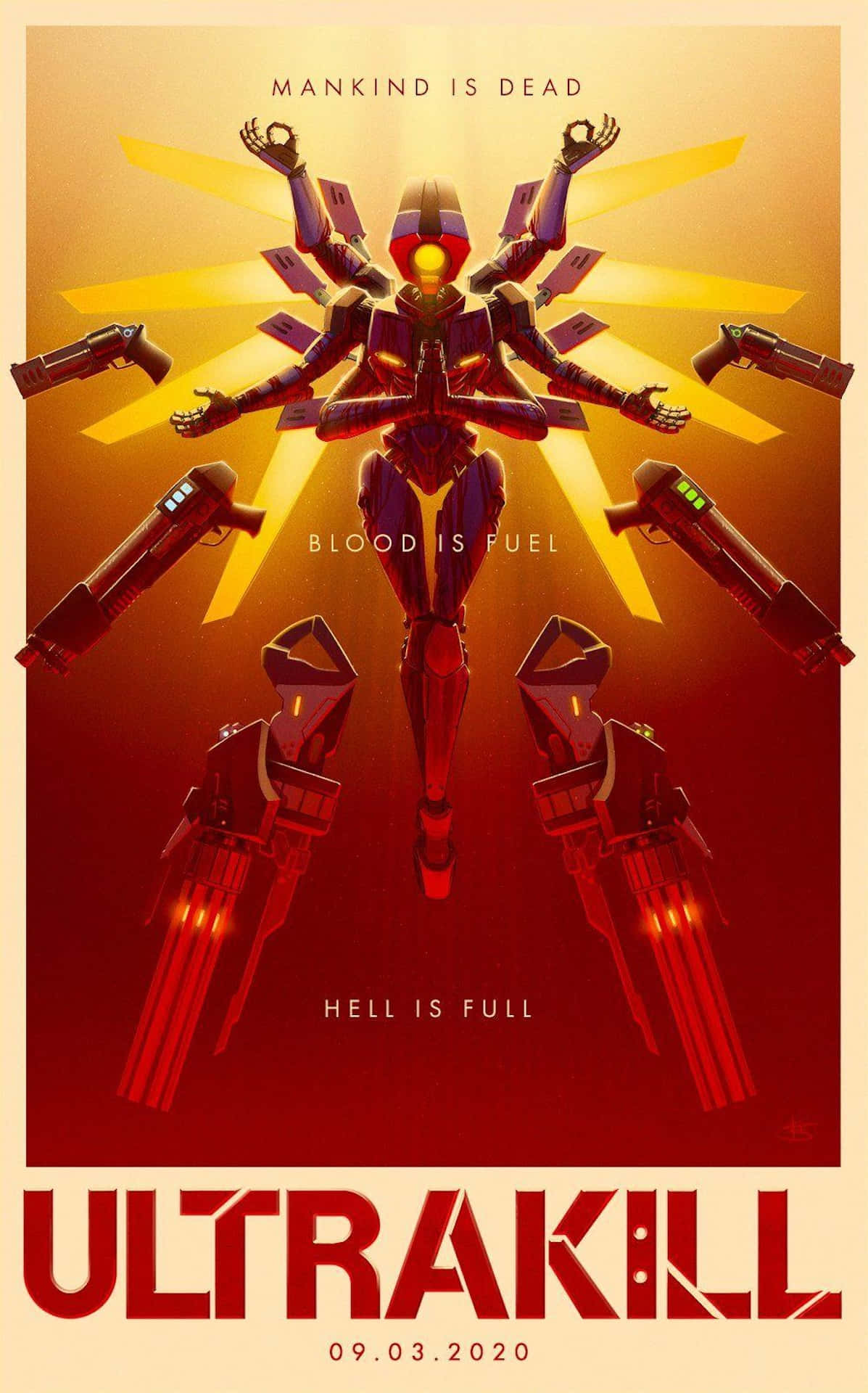Ultrakill, robotic figure, multiple arms, Full HD Phone Wallpaper