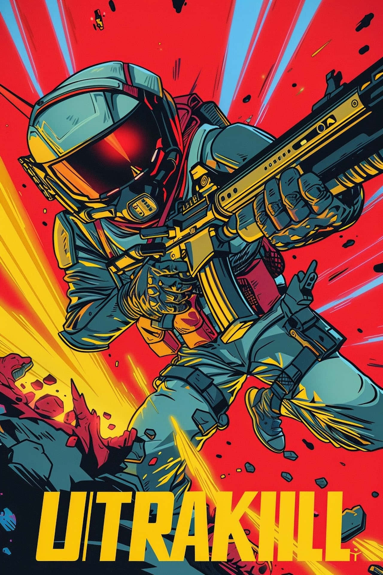 Ultrakill, golden rifle, red and yellow explosive background, Full HD Phone Wallpaper