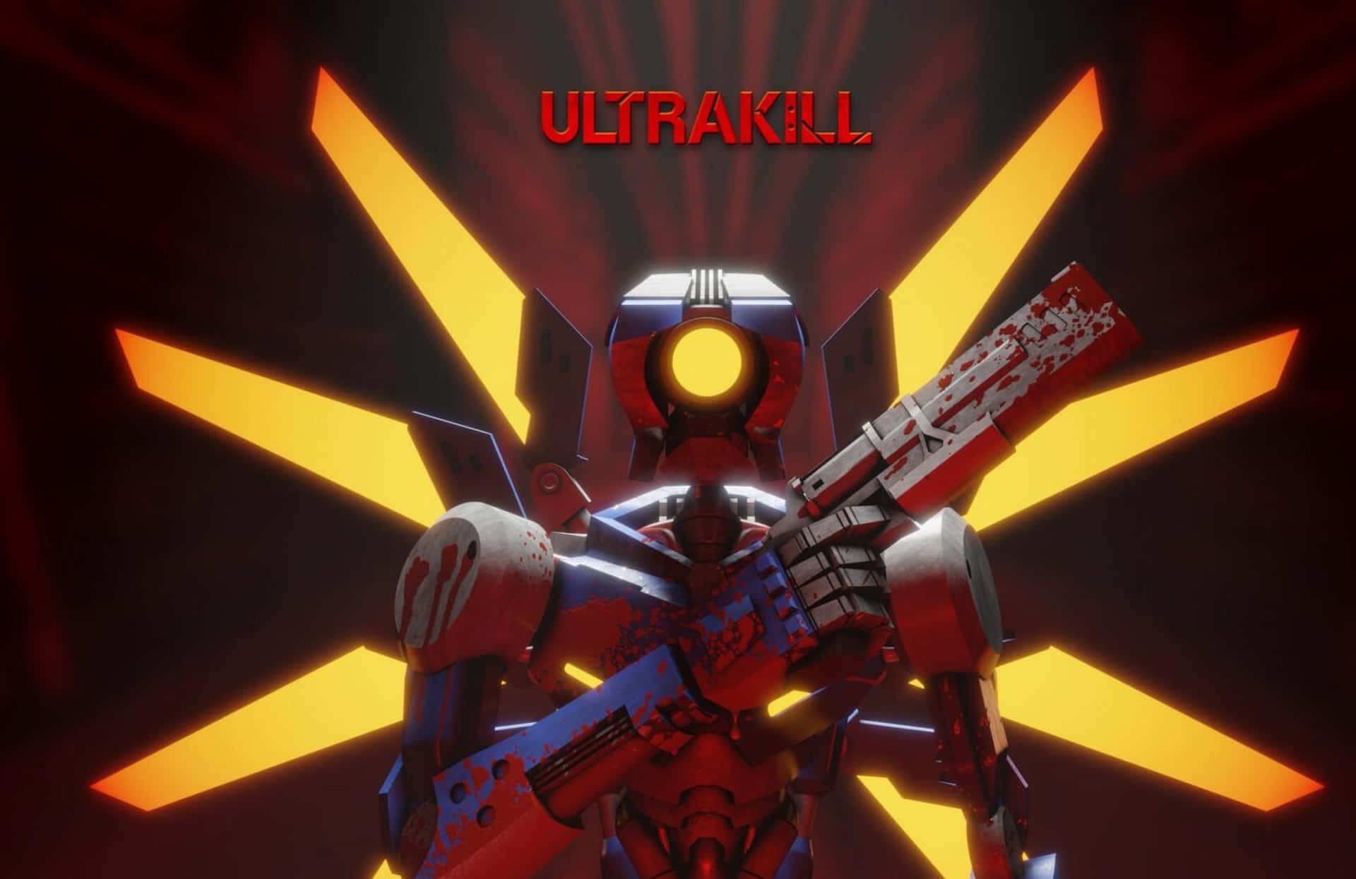 Ultrakill, red and blue robot, glowing yellow eye, Full HD Desktop Wallpaper
