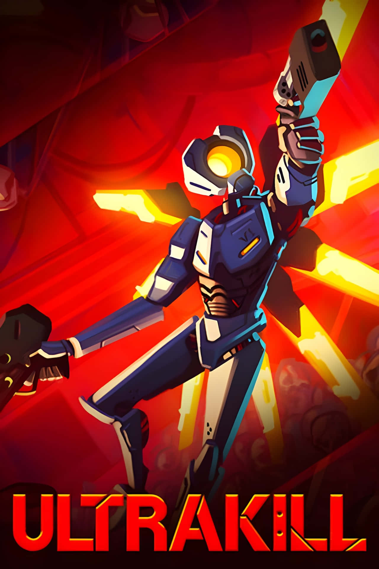 Ultrakill, blue armored robot warrior, glowing weapon, Full HD Phone Wallpaper