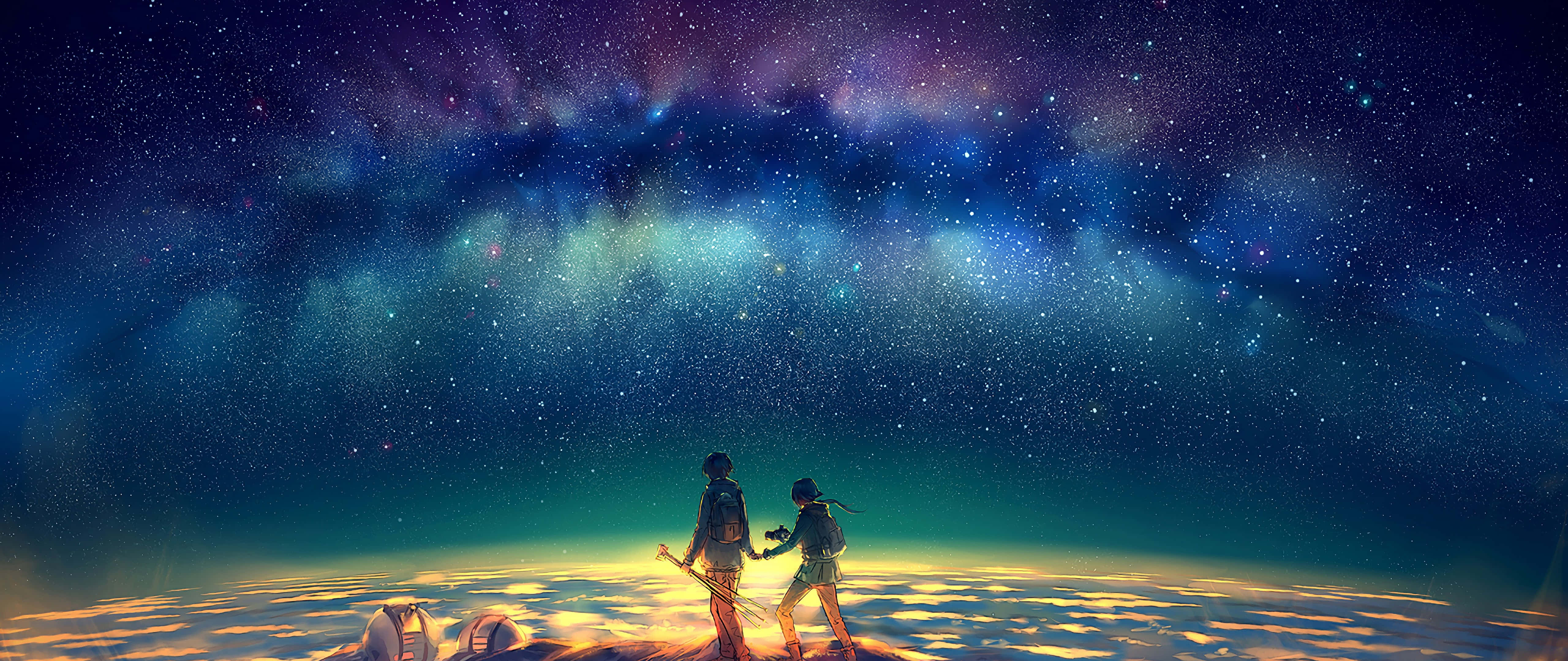 Ultrawide 4K, glowing cloud sea, vast starry galaxy, 5K Desktop Wallpaper