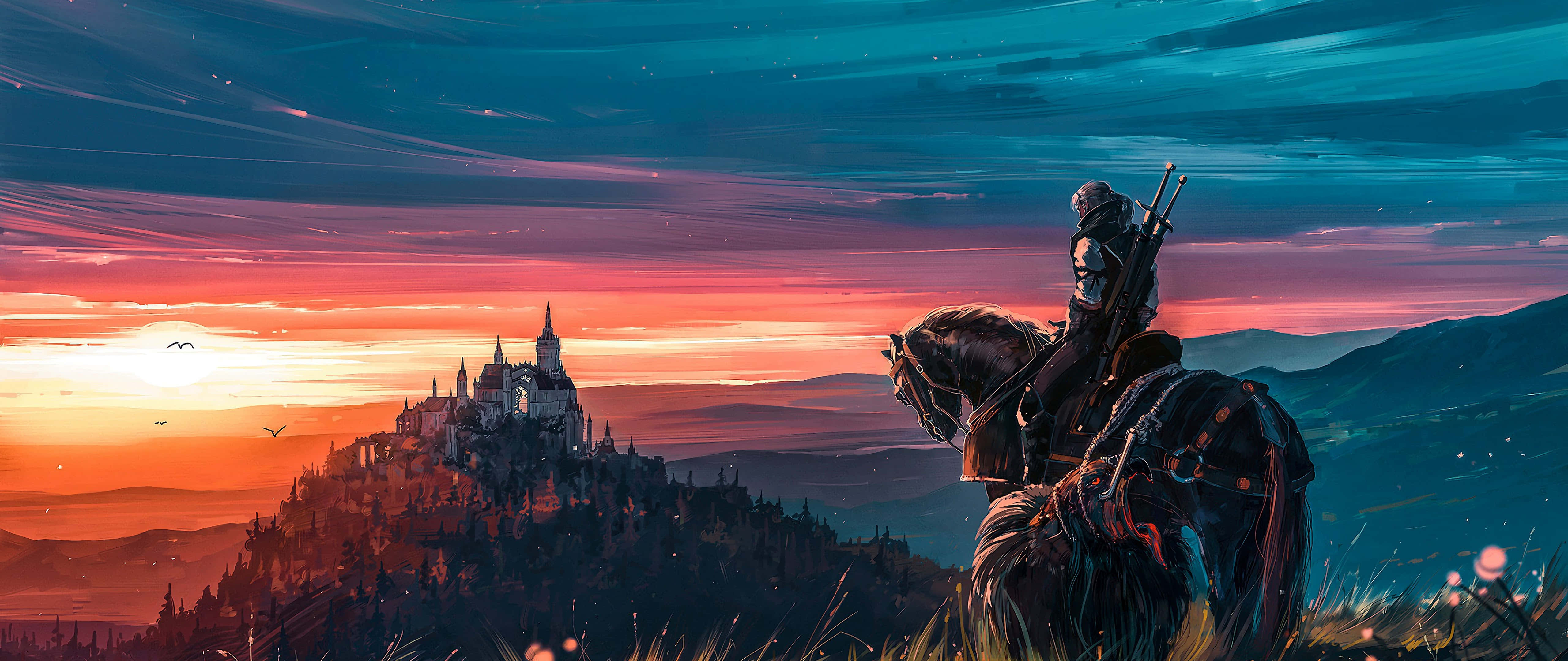 knight, horseback, castle, 5K Desktop Wallpaper