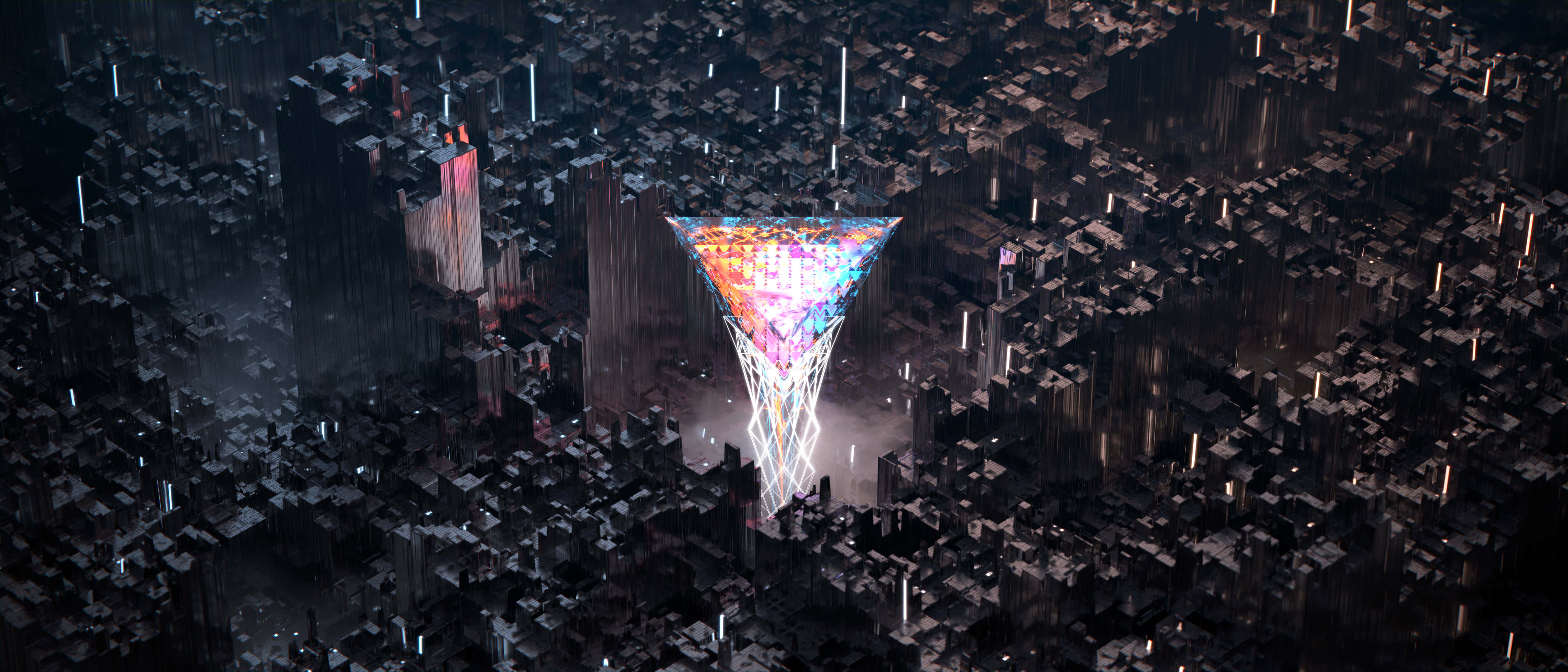 Ultrawide 4K, inverted pyramid, colorful lights, 4K Desktop Wallpaper