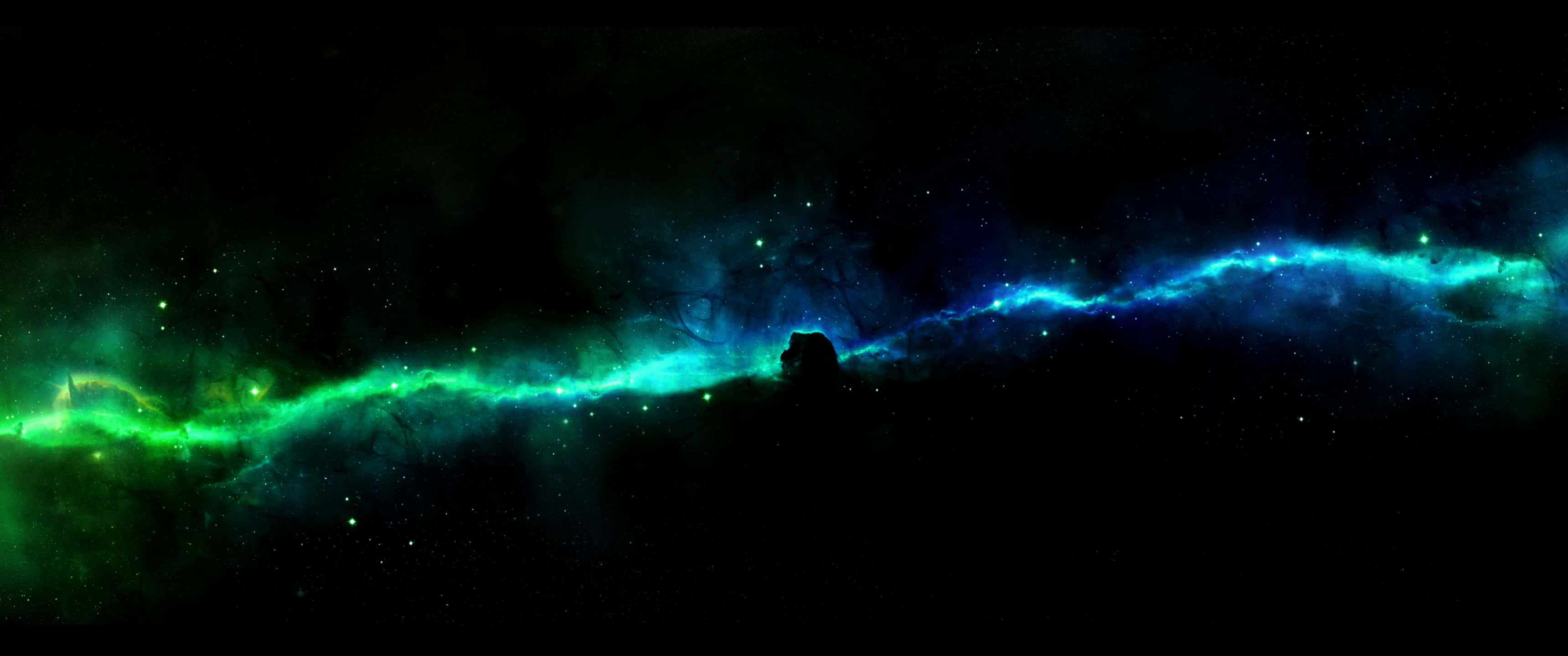 ultra wide 3440x1440, green space, cosmic nebula, 2K Desktop Wallpaper