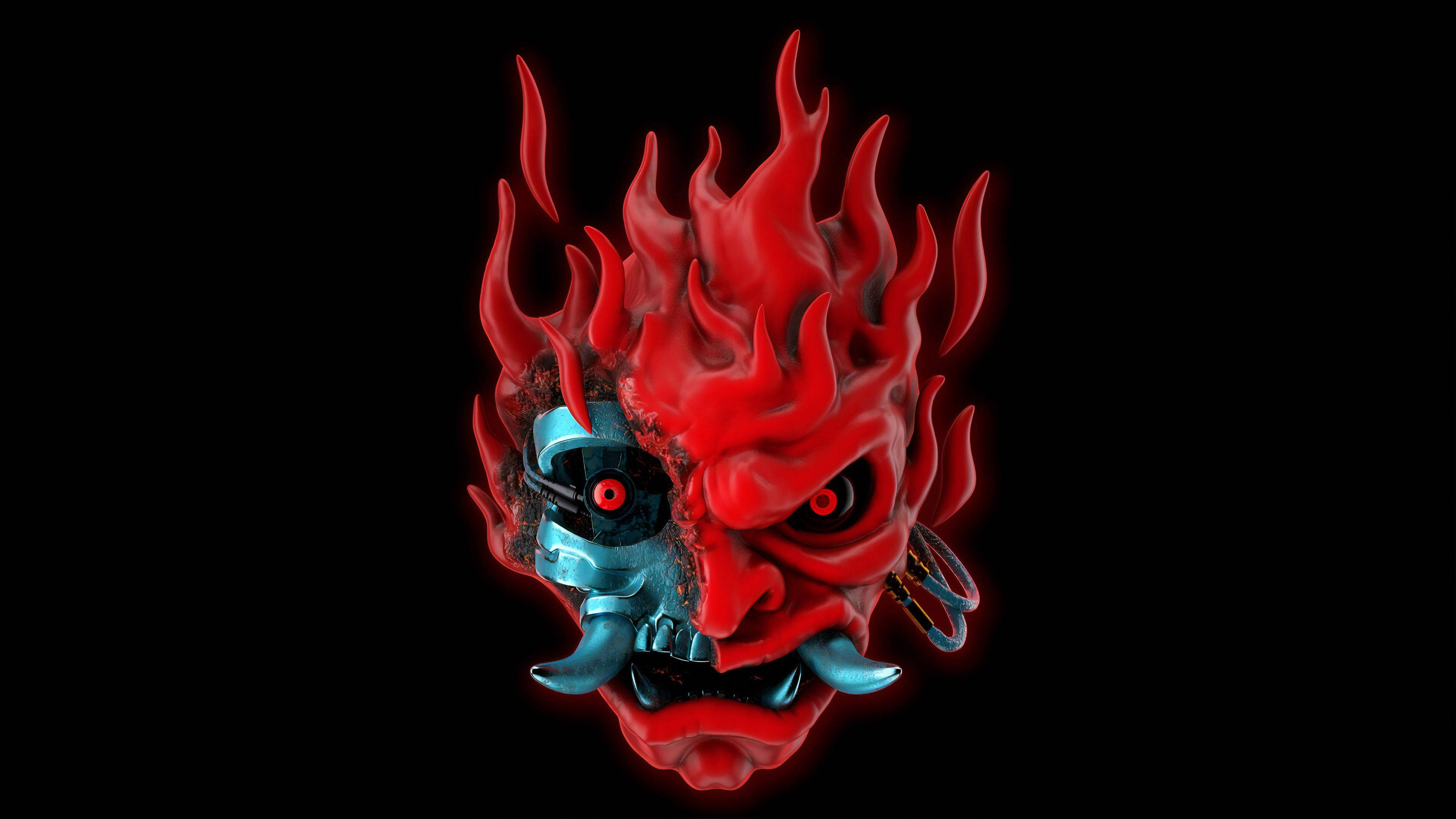 RGB spectrum, ultra HD 4K, red and blue demonic mask, 4K Desktop Wallpaper