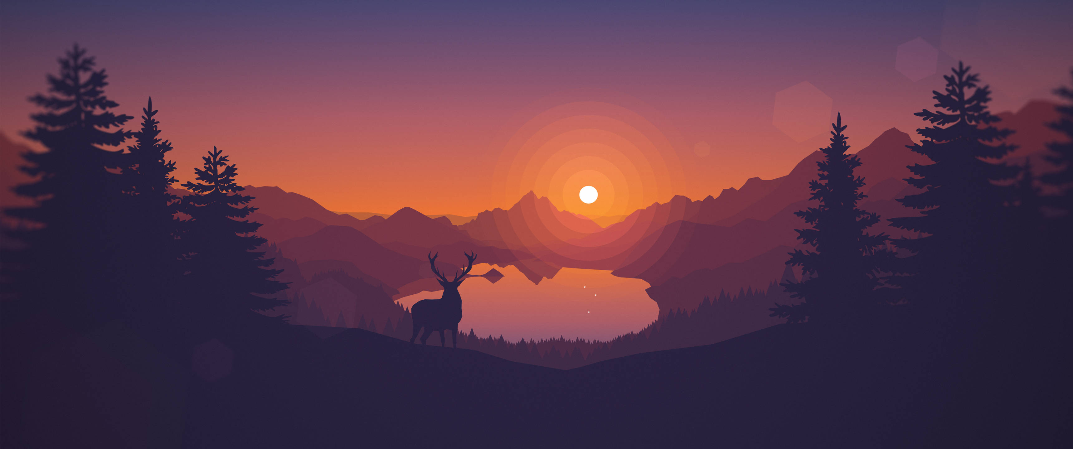 ultrawide, stag, mountain lake, 2K Desktop Wallpaper